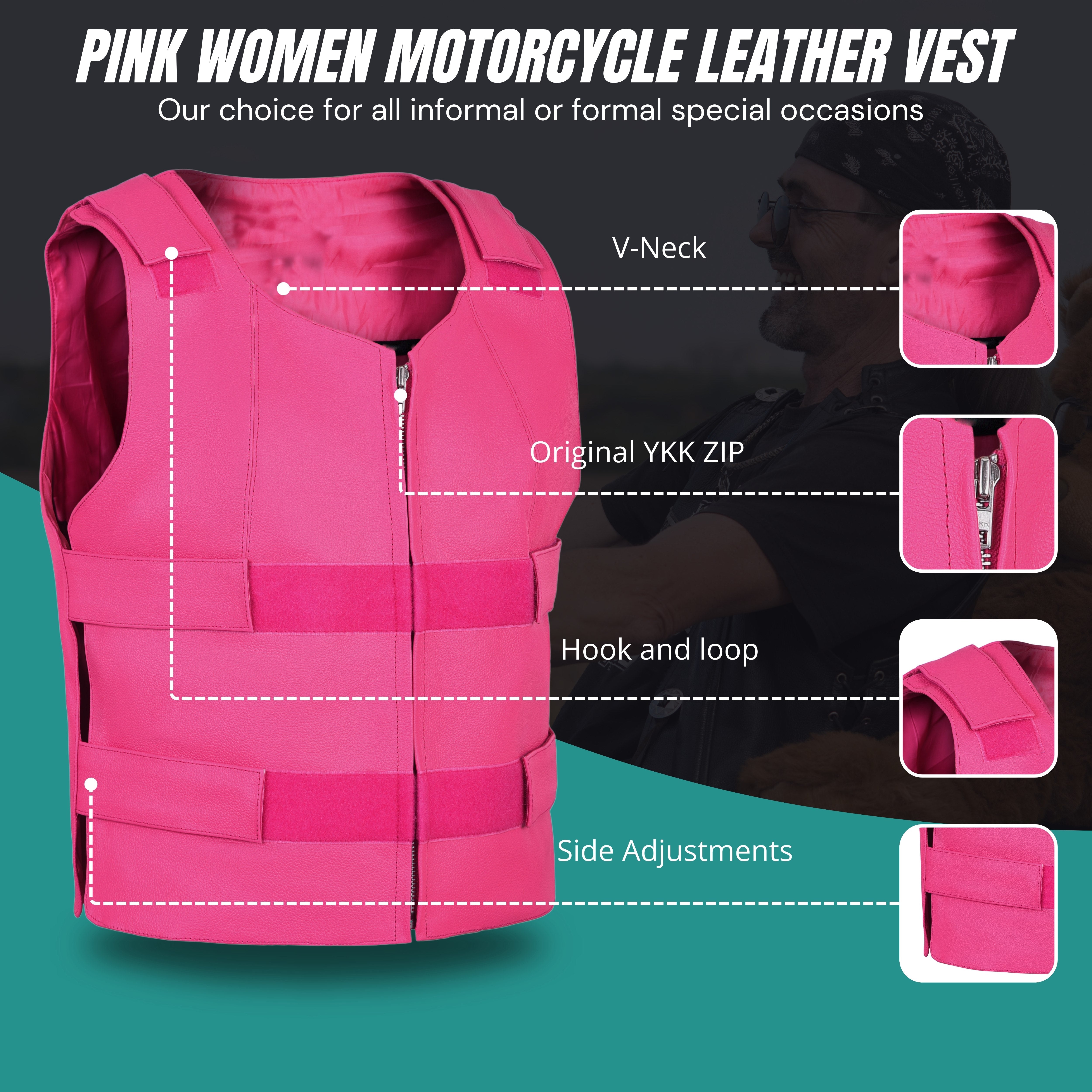 Women's Hot Pink Bulletproof Style Leather Vest – Biker Club Gear by Rexons