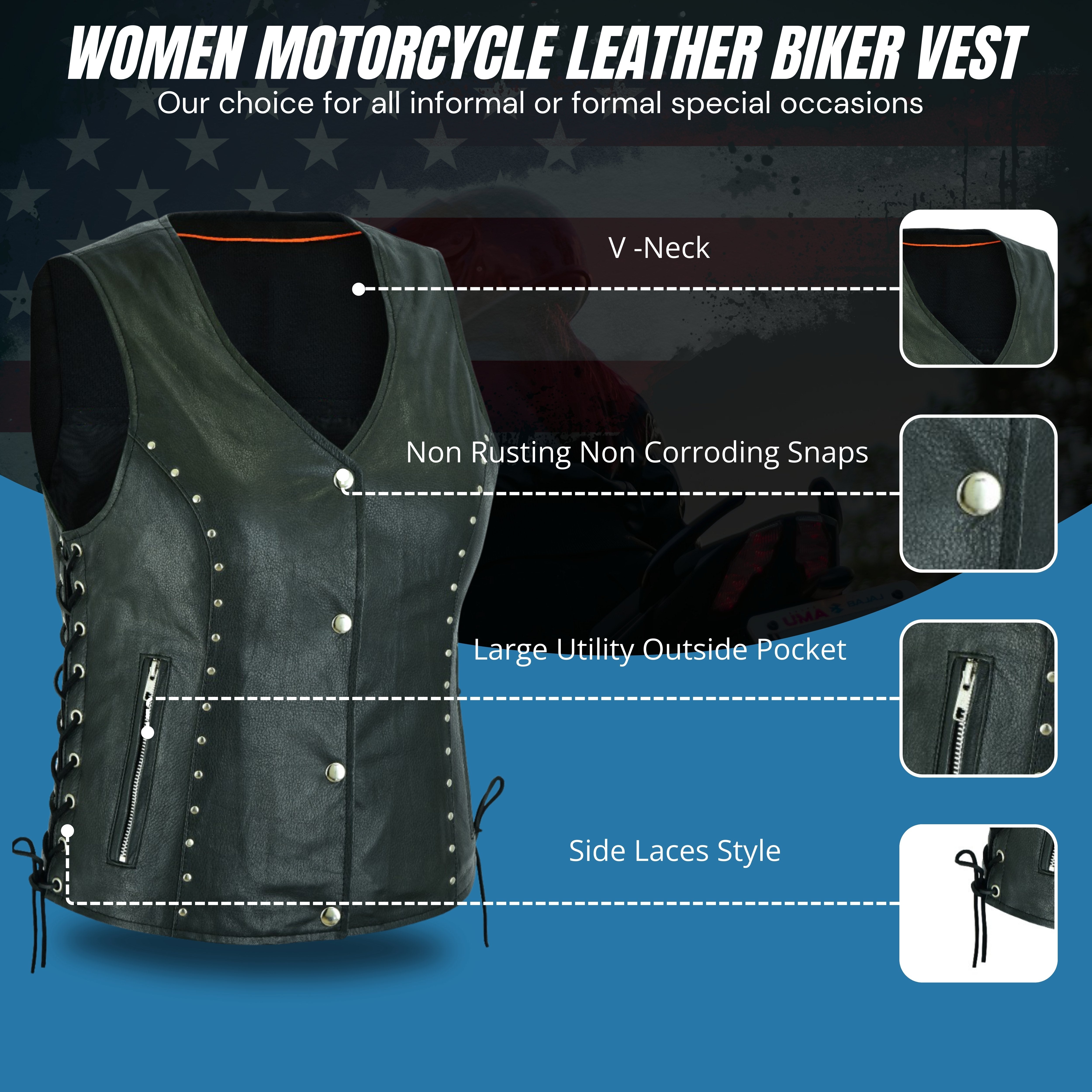Naked Leather Motorcycle Vest with Side Laces – by Rexons