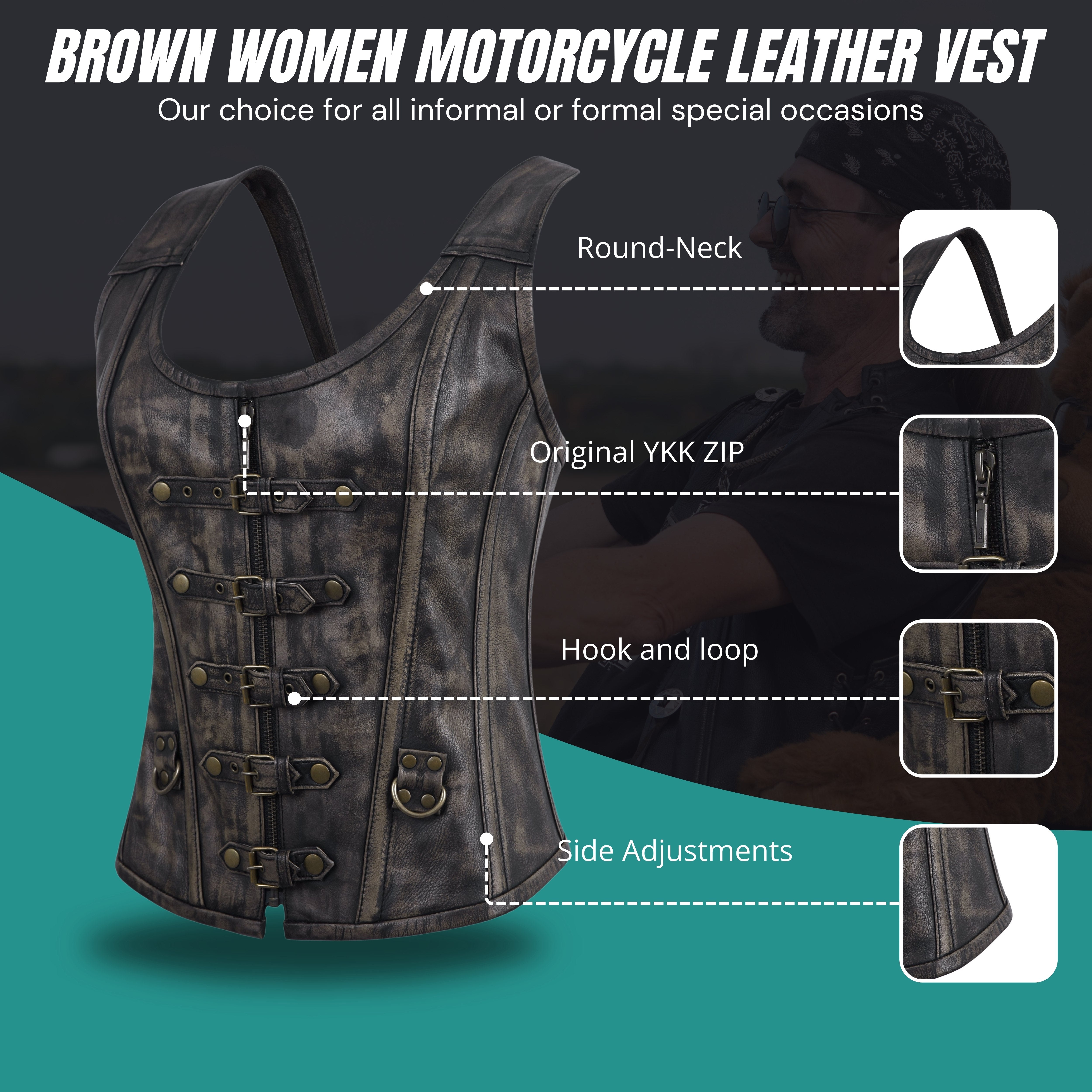 Women’s Leather Corselet Bustier – Shoulder Strap, Zipper & Buckle Overbust Body Shaper by Rexons
