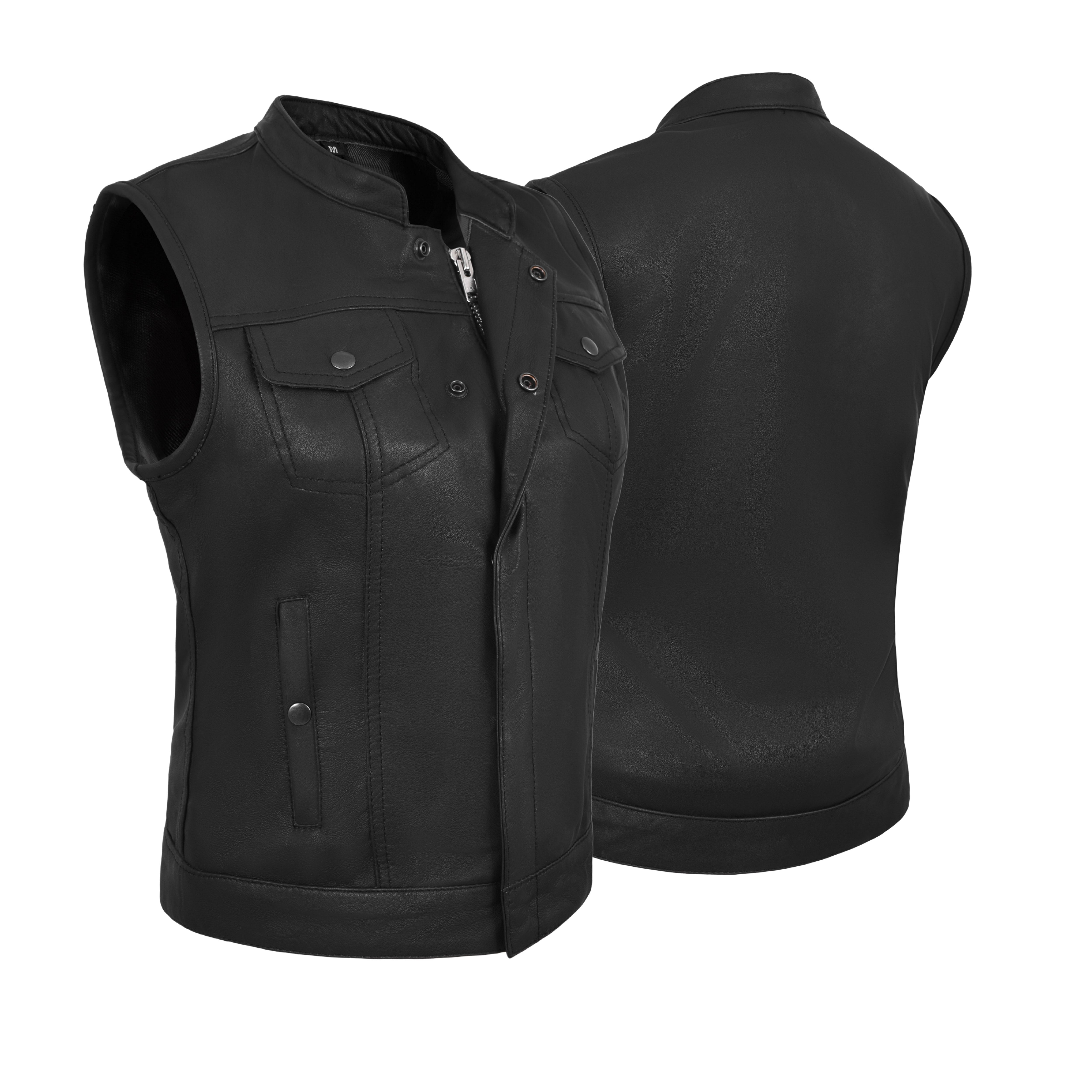 Women’s Black Vest – Premium Lamb Leather Biker Style by Rexons
