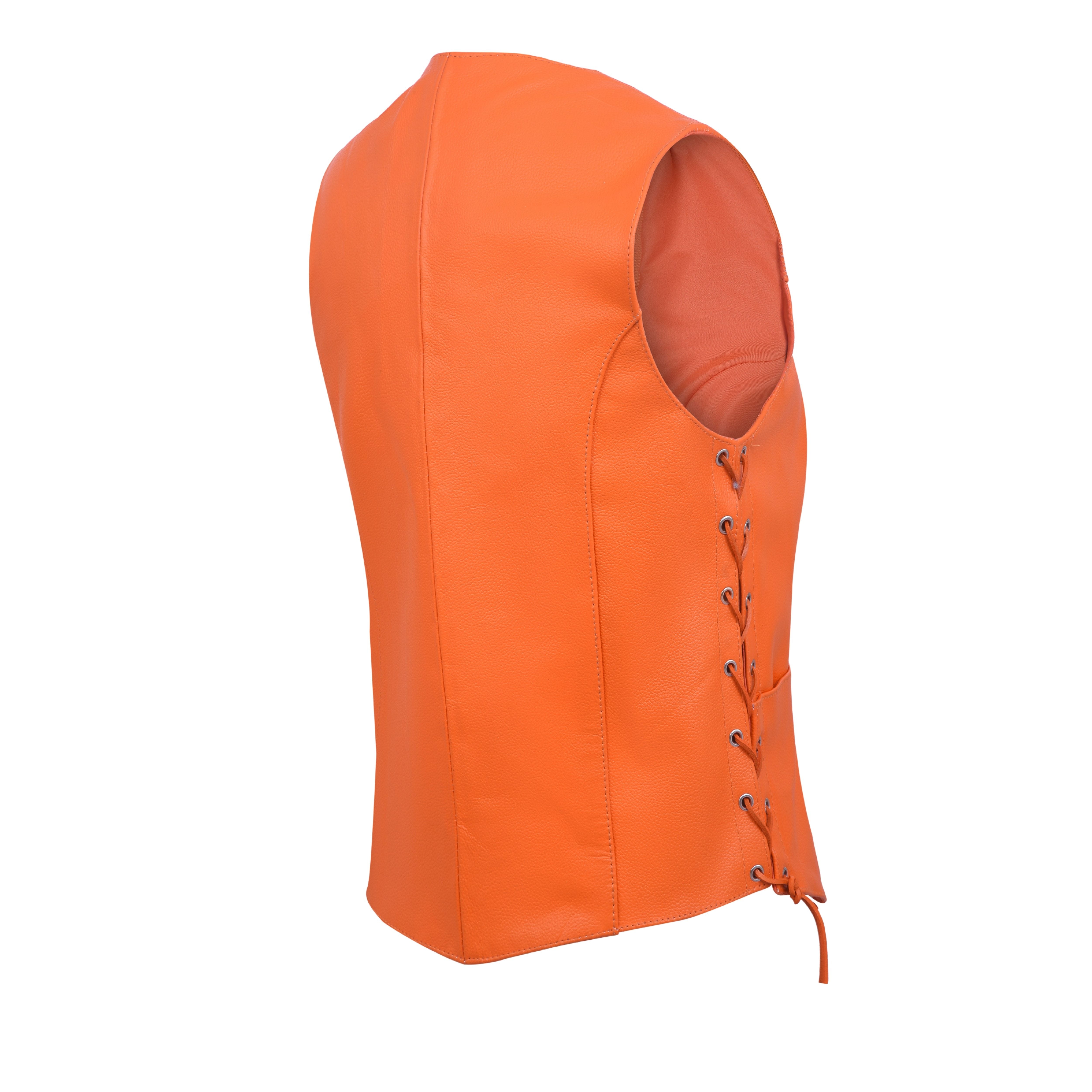 Damen Biker Motorradweste aus Orange Echtleder mit verdecktem Tragen – Club Style von Rexons