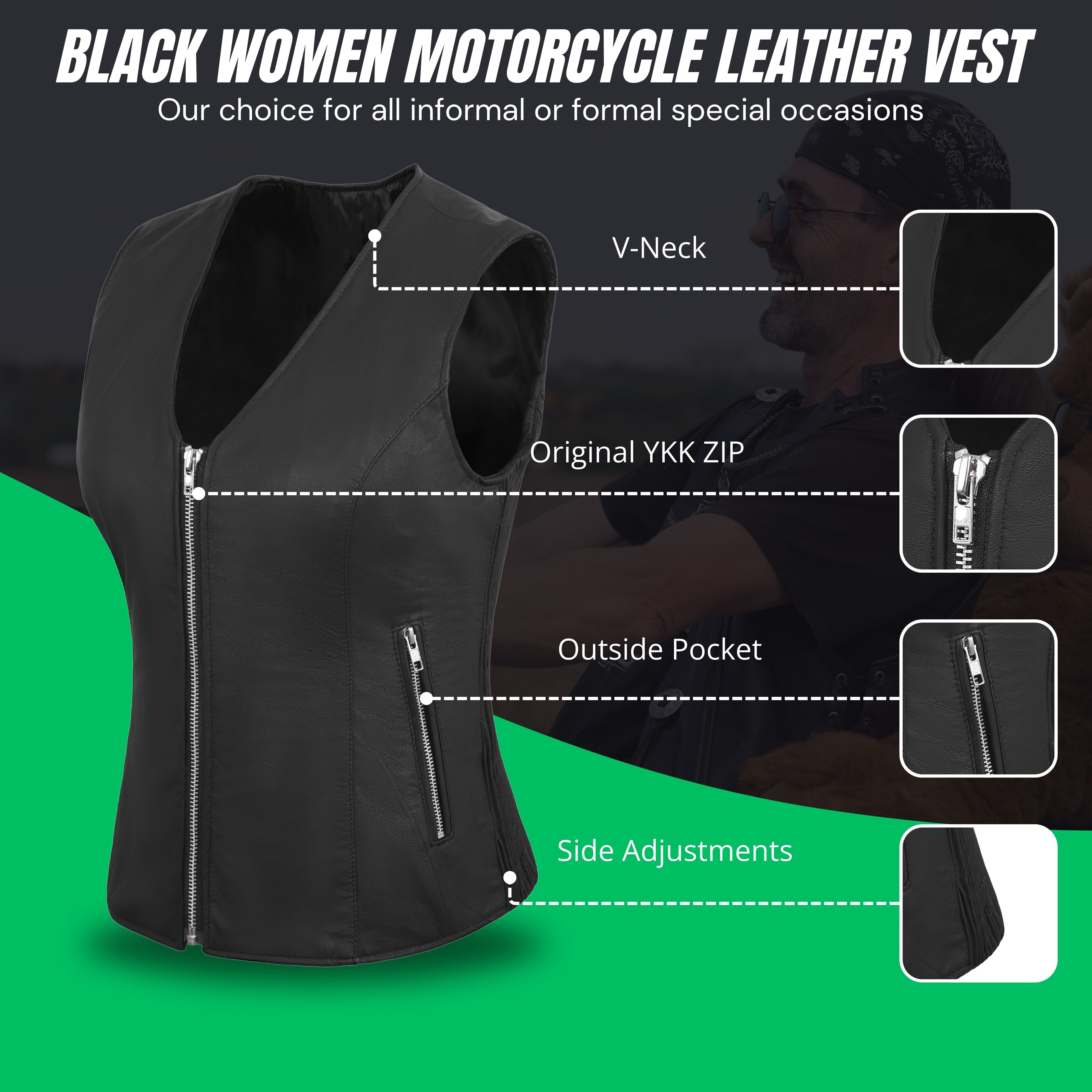 WCWV45841LMB Women’s Black Side Stretch Vest – Premium Lamb Leather by Rexons