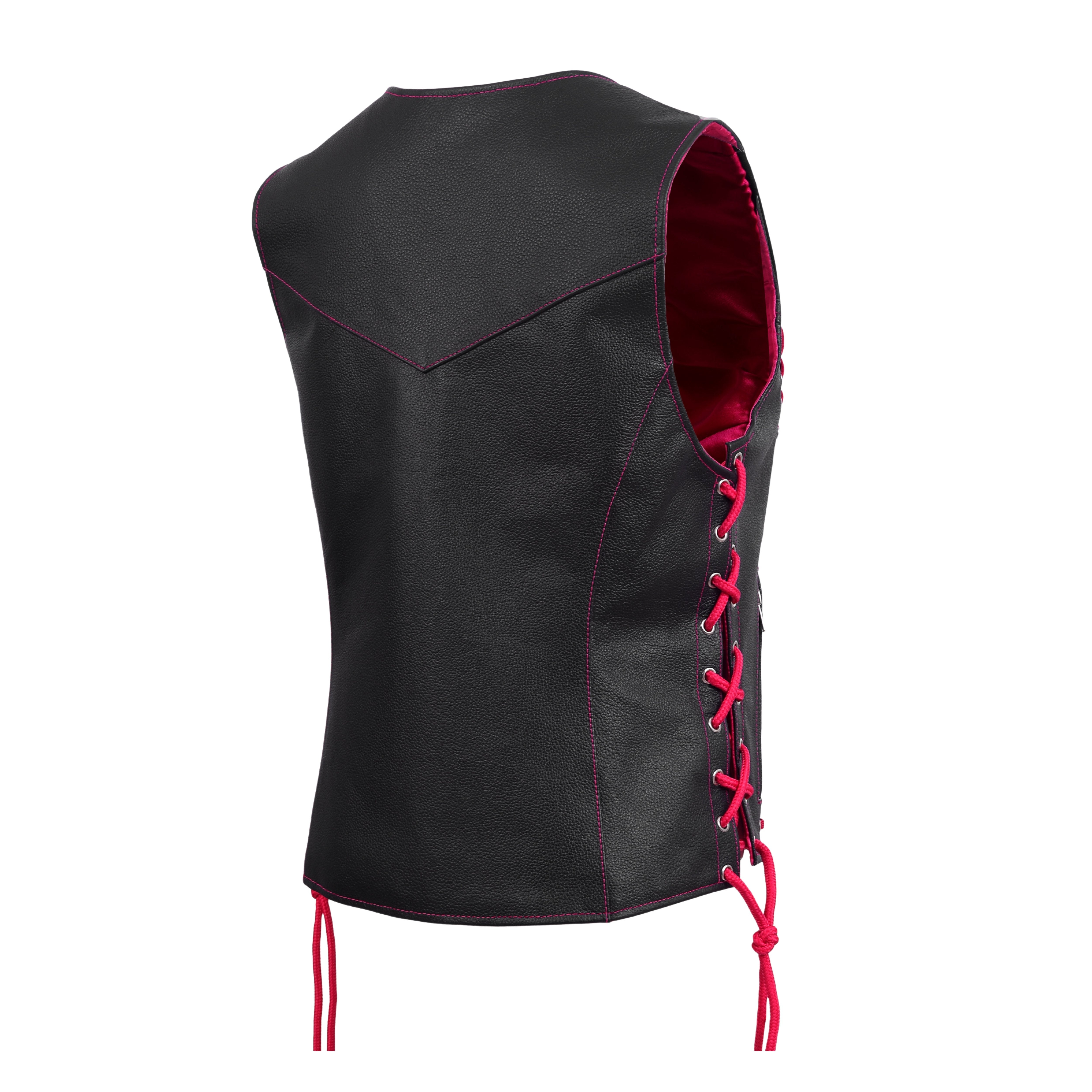 WCWV95841REDEYELET Women’s Side Lace Vest – Red/Black Buffalo Leather by Rexons