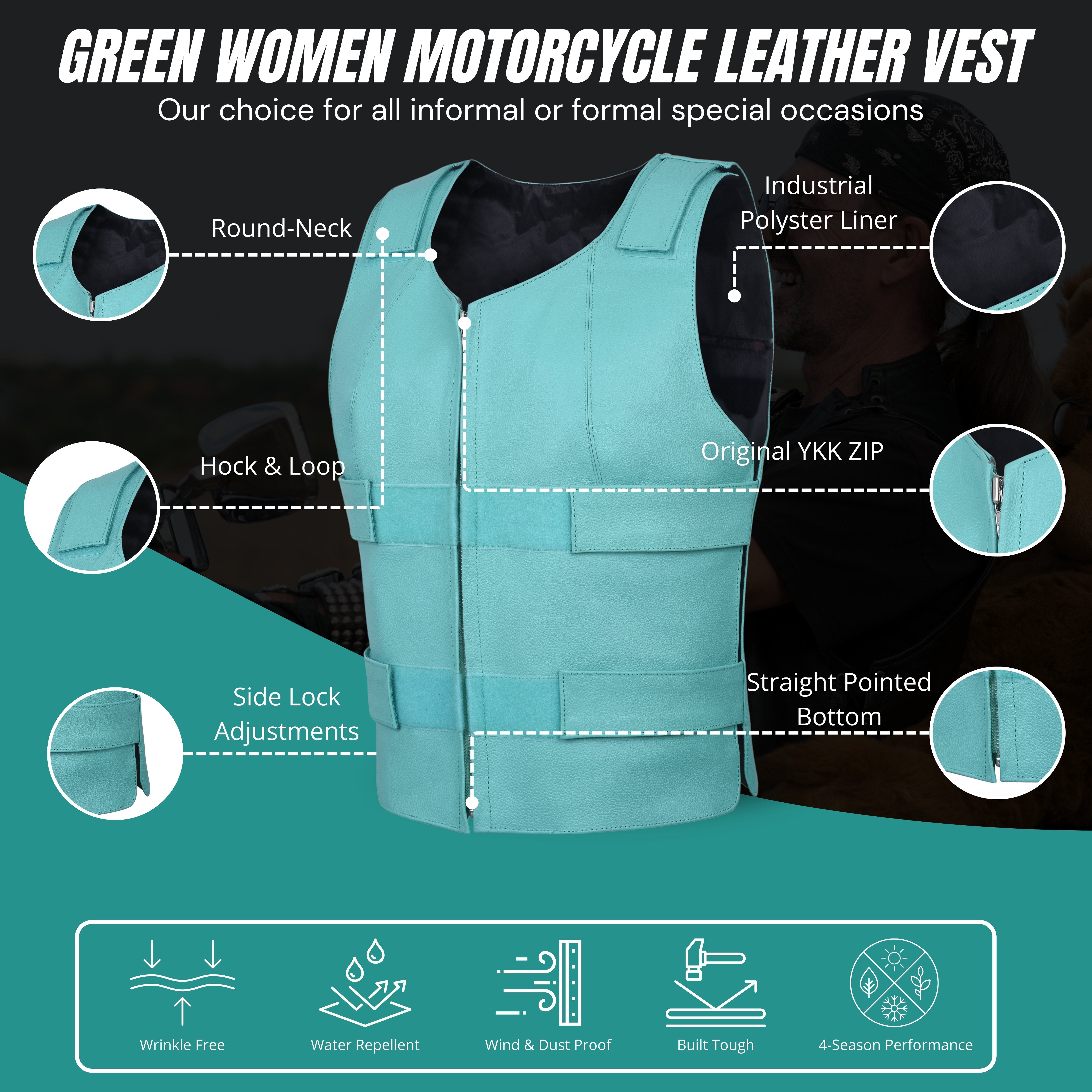 Women's Bulletproof Style Leather Vest – Tactical Biker Club Vest by Rexons