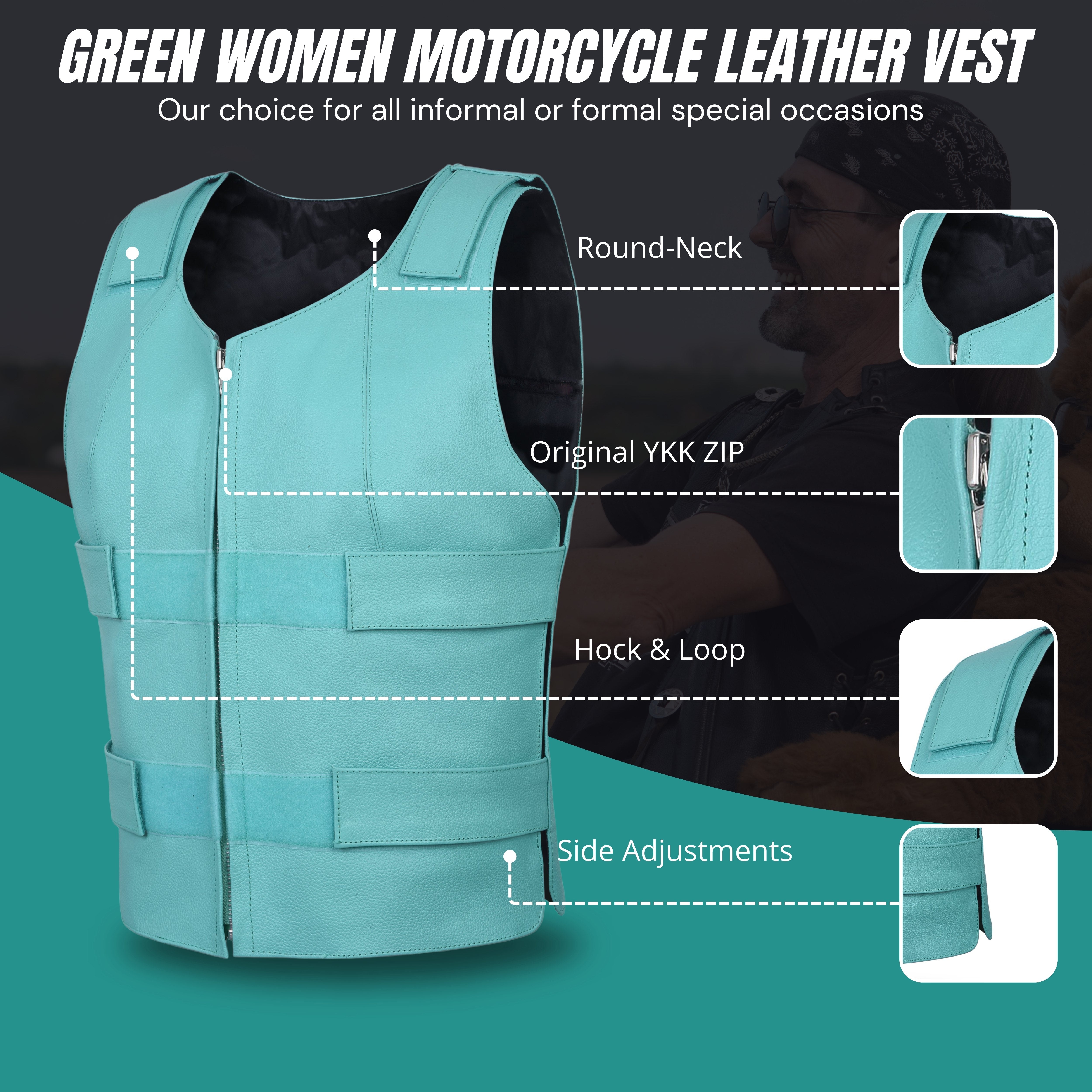 Women's Bulletproof Style Leather Vest – Tactical Biker Club Vest by Rexons
