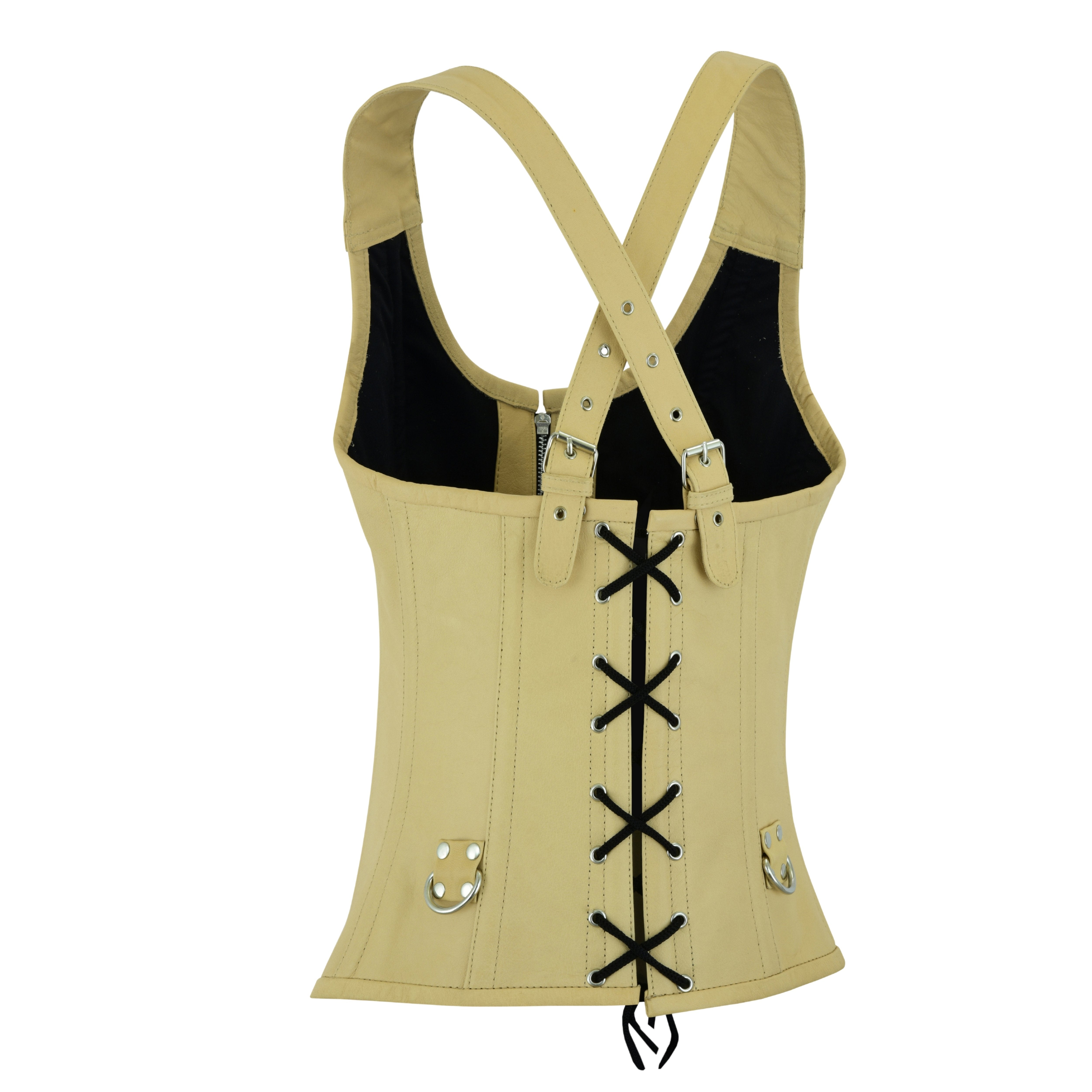 Tan Real Leather Corset Bustier – Steel Boned with Strap & Lacing Design by Rexons