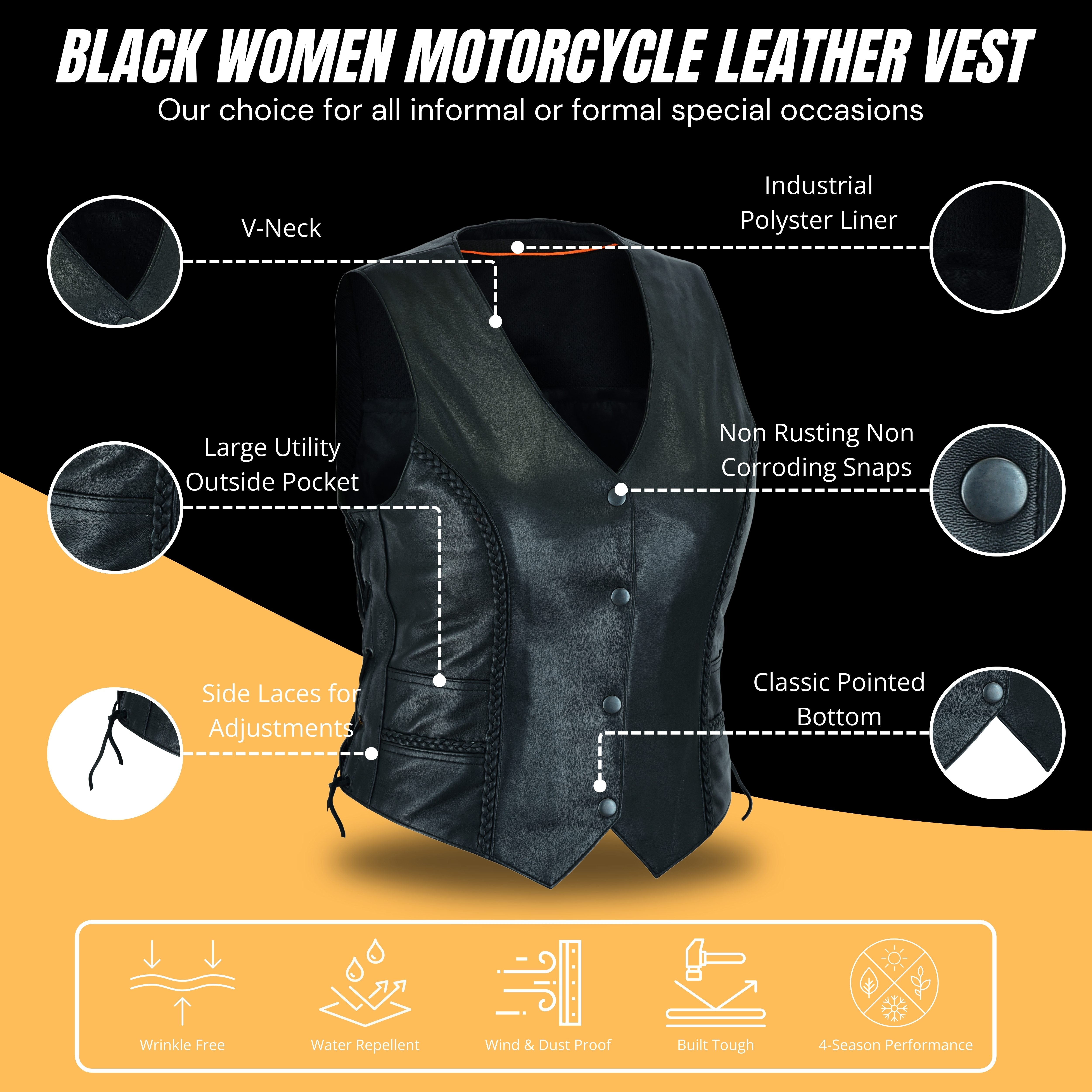 Motorcycle Women’s Braided Leather Vest – Classic Biker Style by Rexons