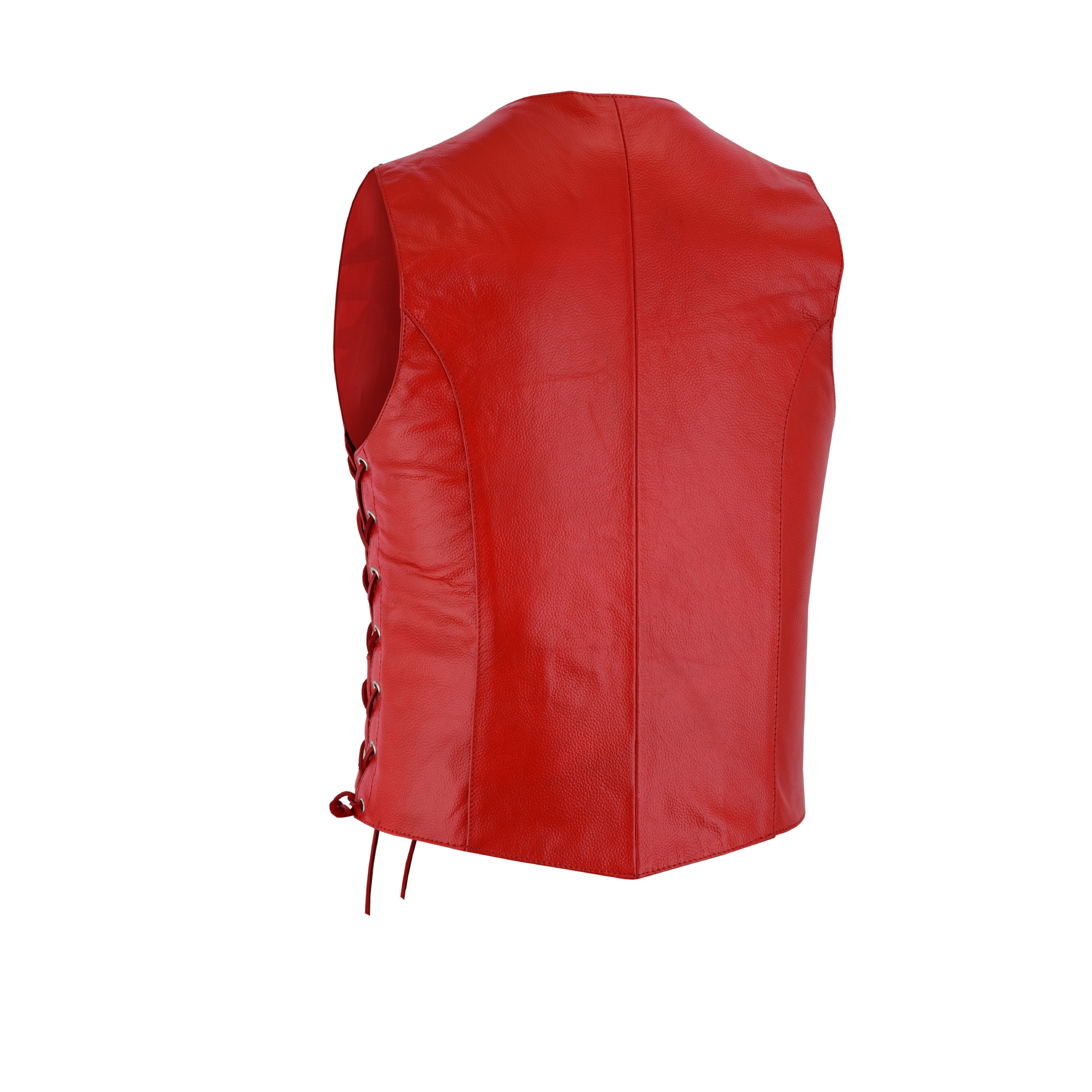Women’s Red Soft Leather Biker Motorcycle Vest with Black Concealed Carry Pockets – by Rexons