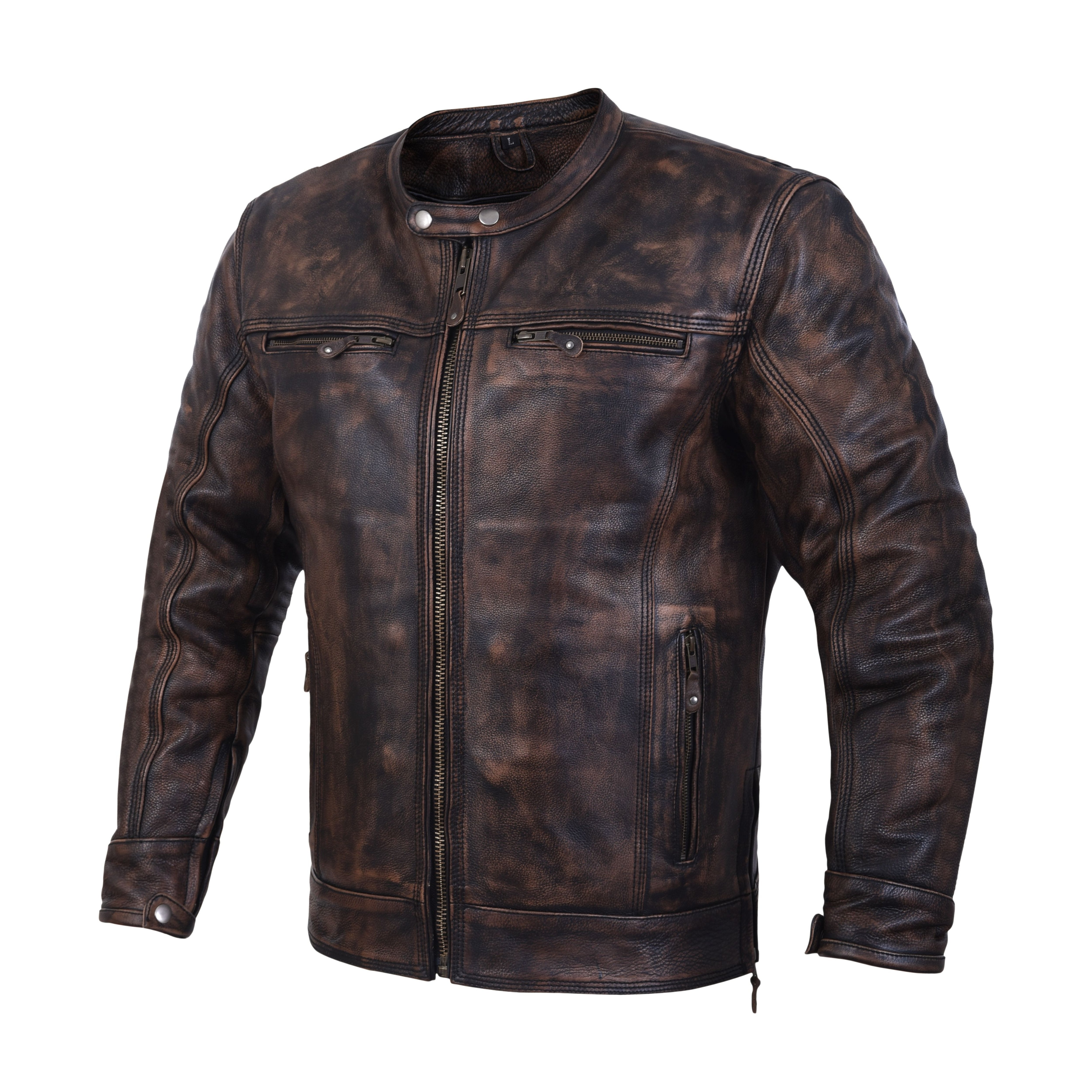 SN Men’s Biker Vintage Distressed Leather Motorcycle Jacket – Slim Fit Cafe Racer Style