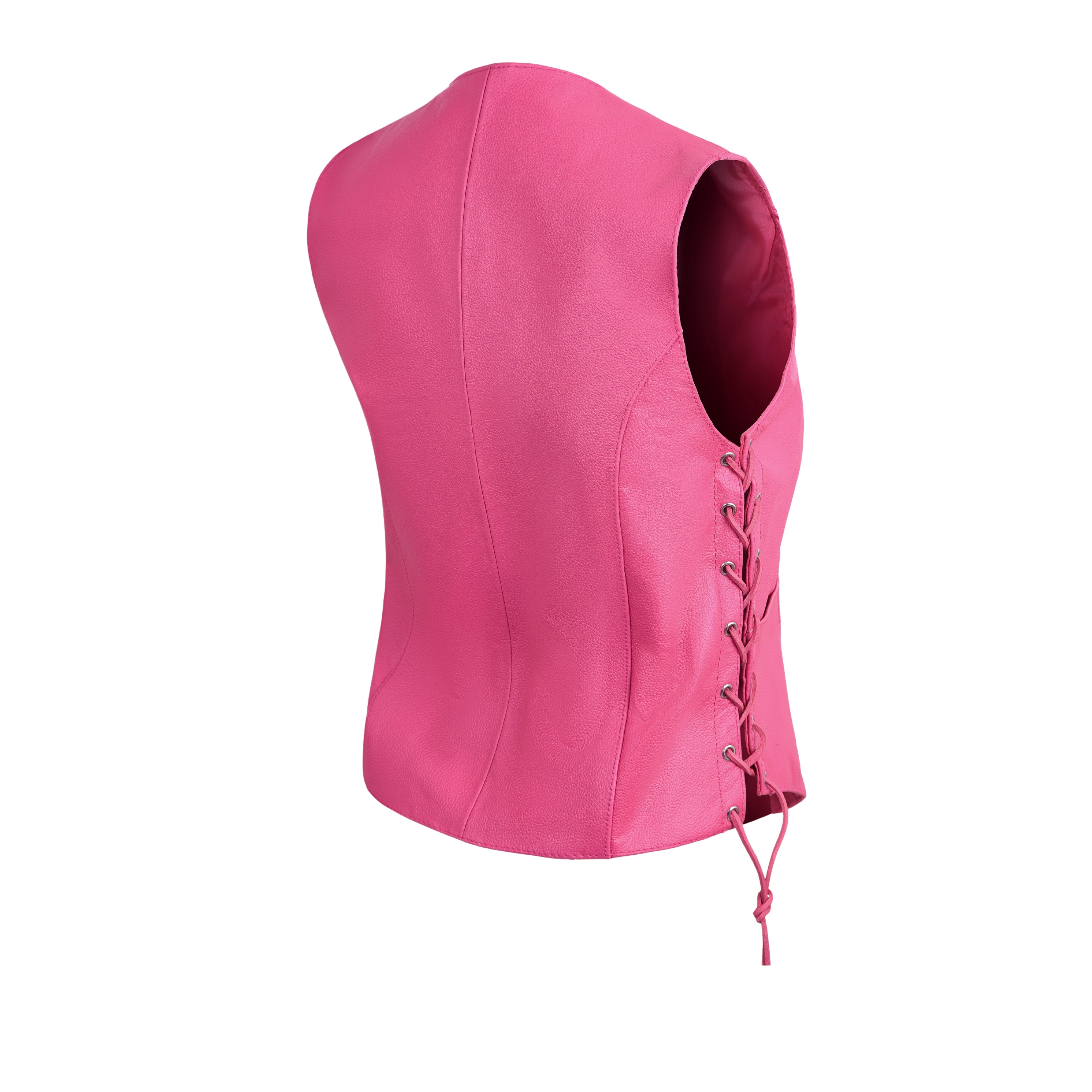 Women’s Pink Western Leather Vest with Side Lacing – Handmade by Rexons | All Colors Available