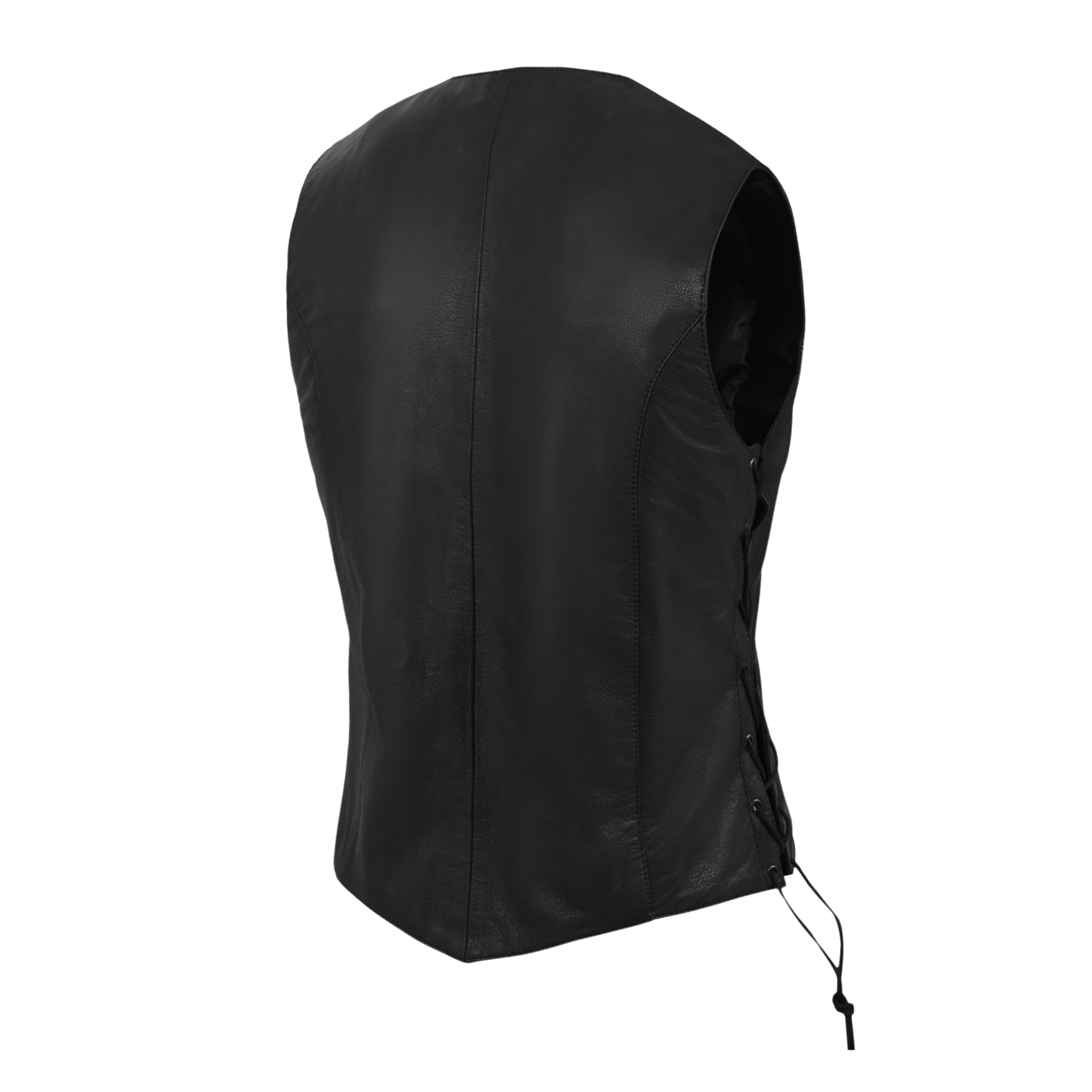 Women’s Classic Biker Motorcycle Vest – Genuine Cowhide Leather with Side Lace by Rexons
