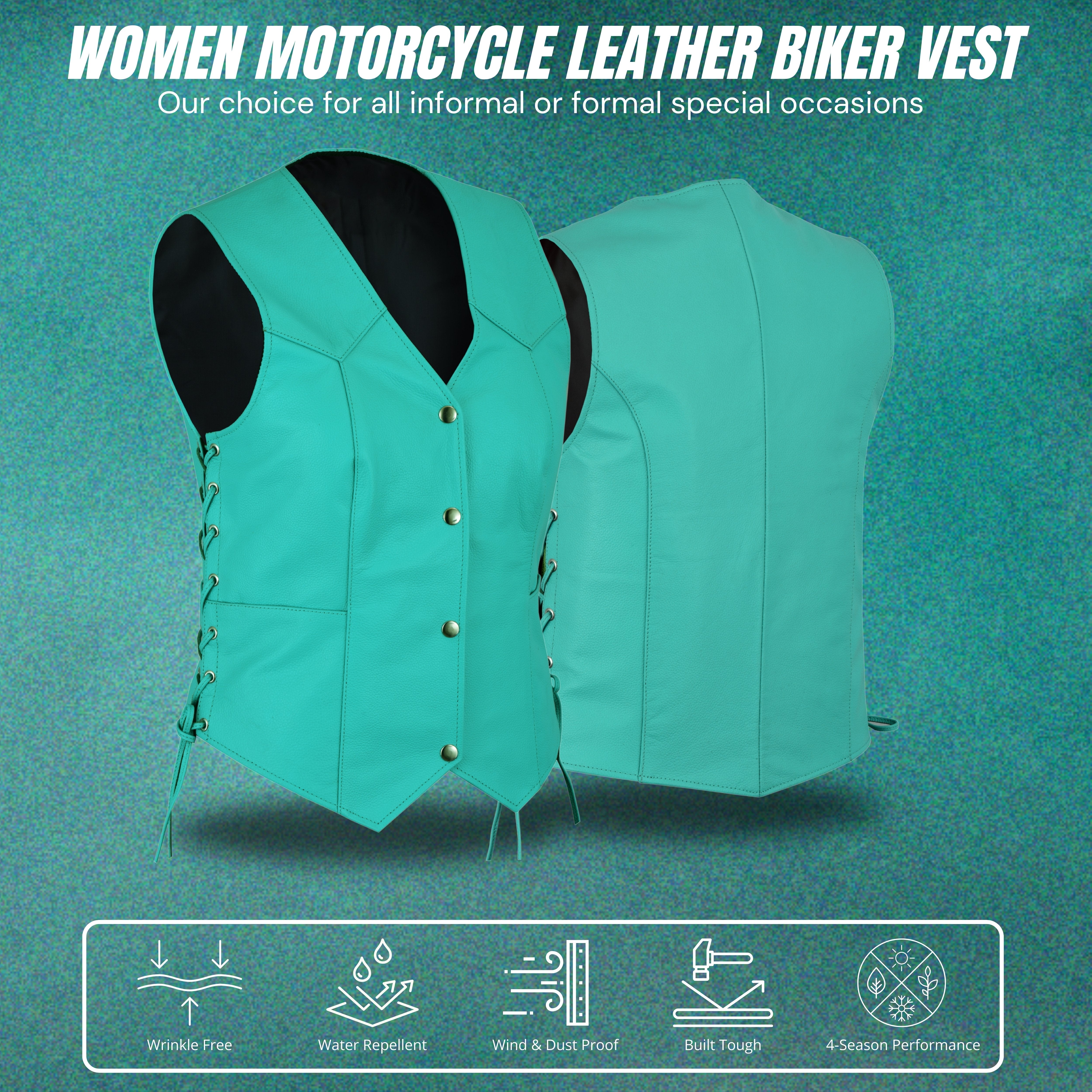 Teal Leather Side-Laced Club Vest for Women – Concealed Gun Pockets by Rexons