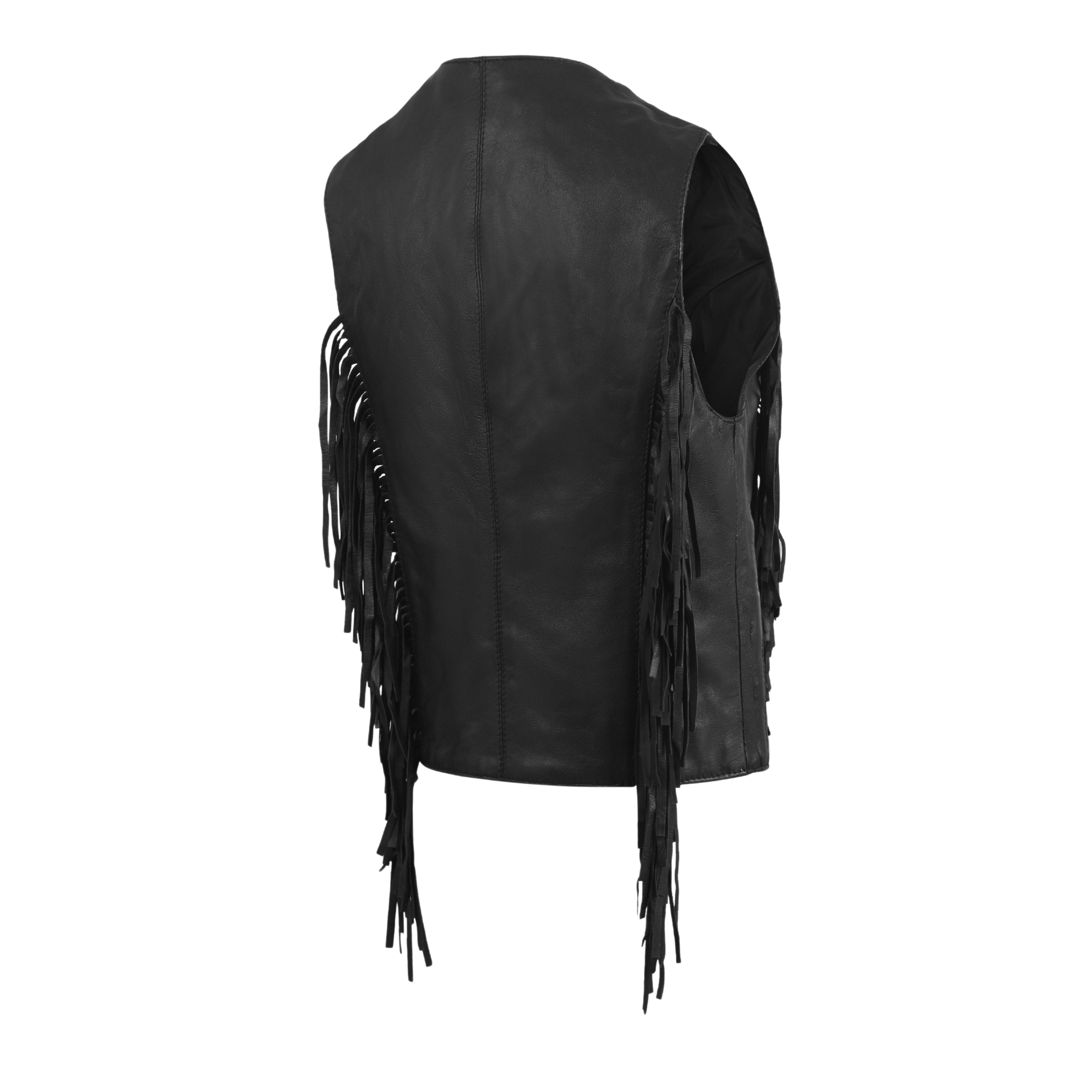Women’s Side Lace Fringe Vest – Black M/O Buffalo Leather by Rexons