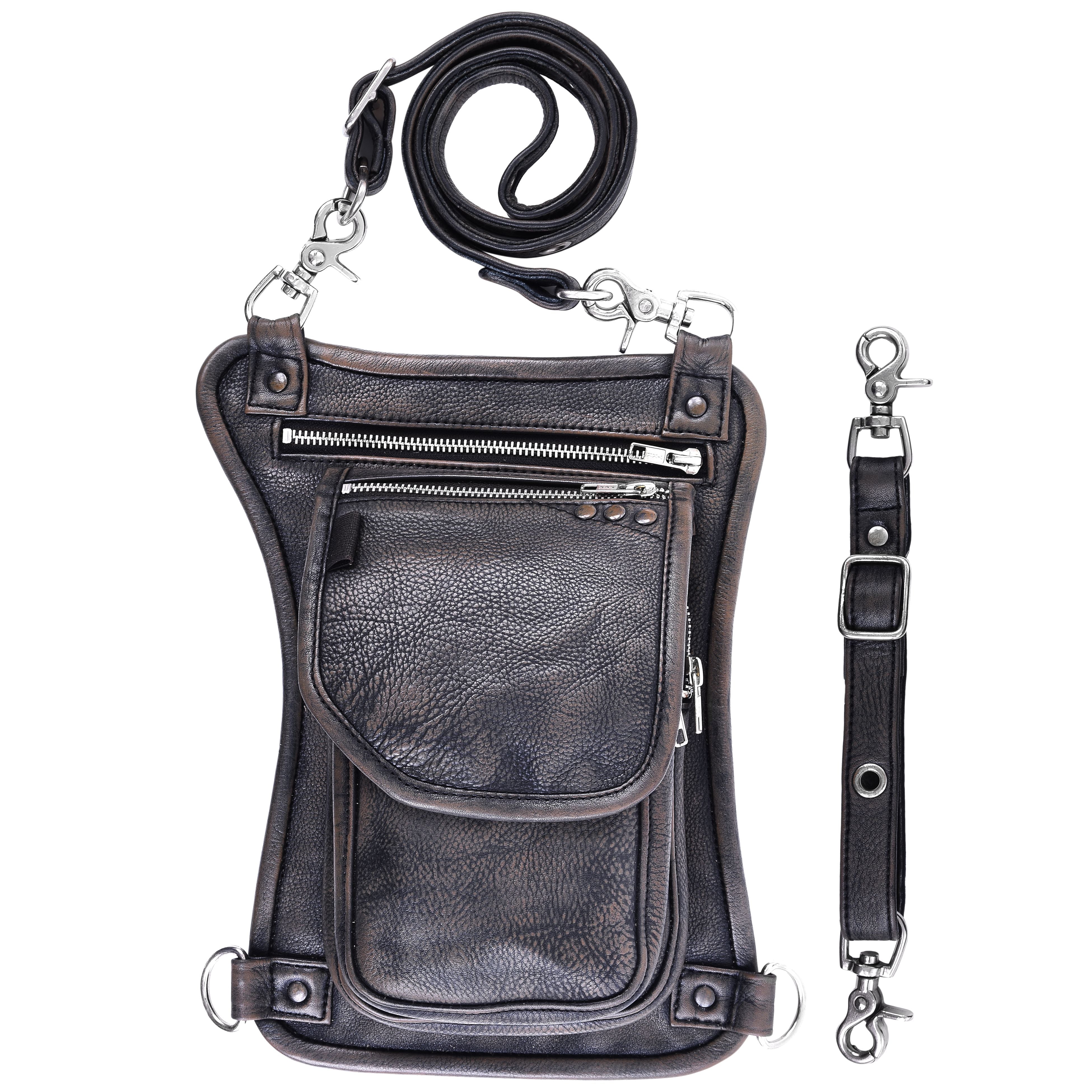 Distressed Brown Drop Leg Leather Thigh Bag