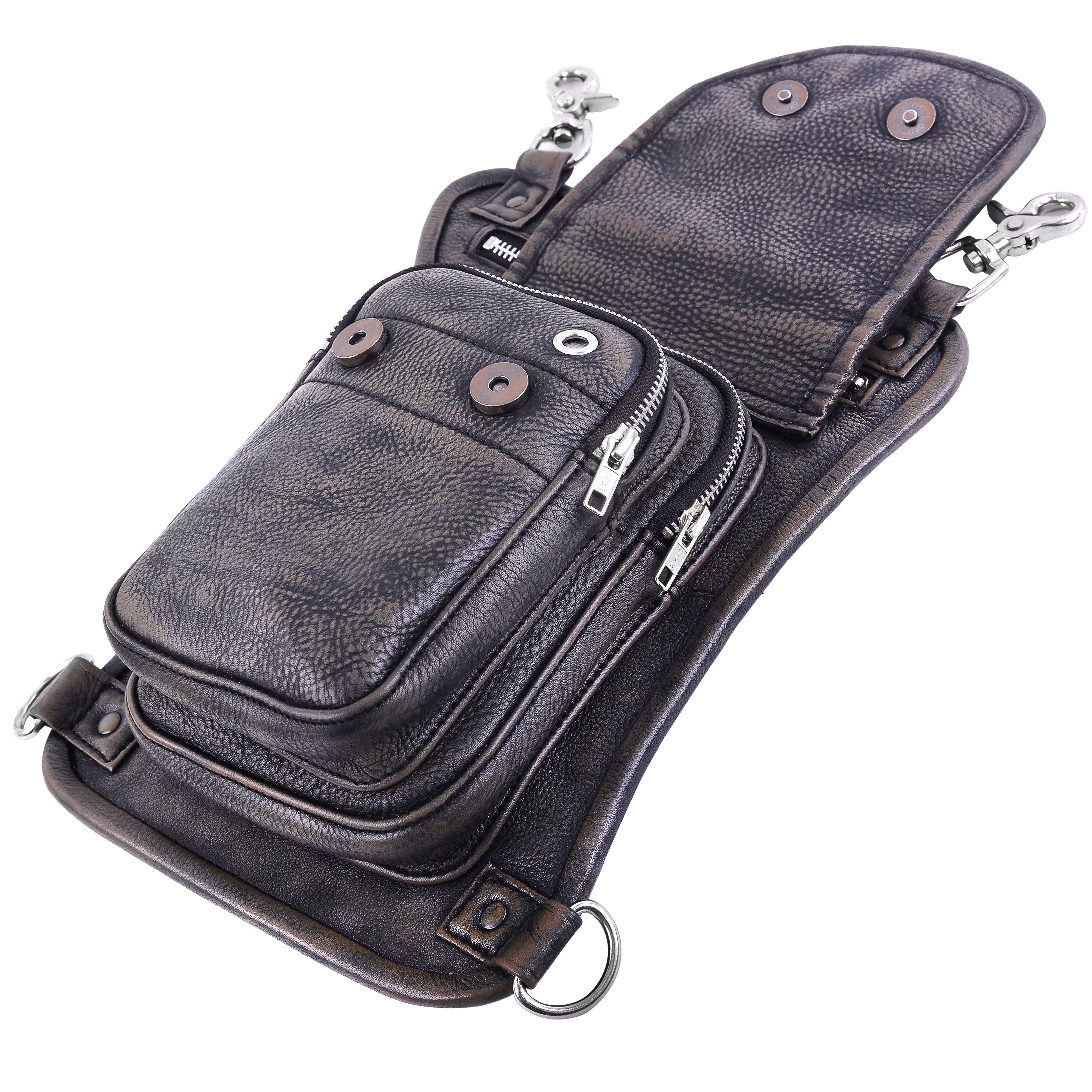 Distressed Brown Drop Leg Leather Thigh Bag