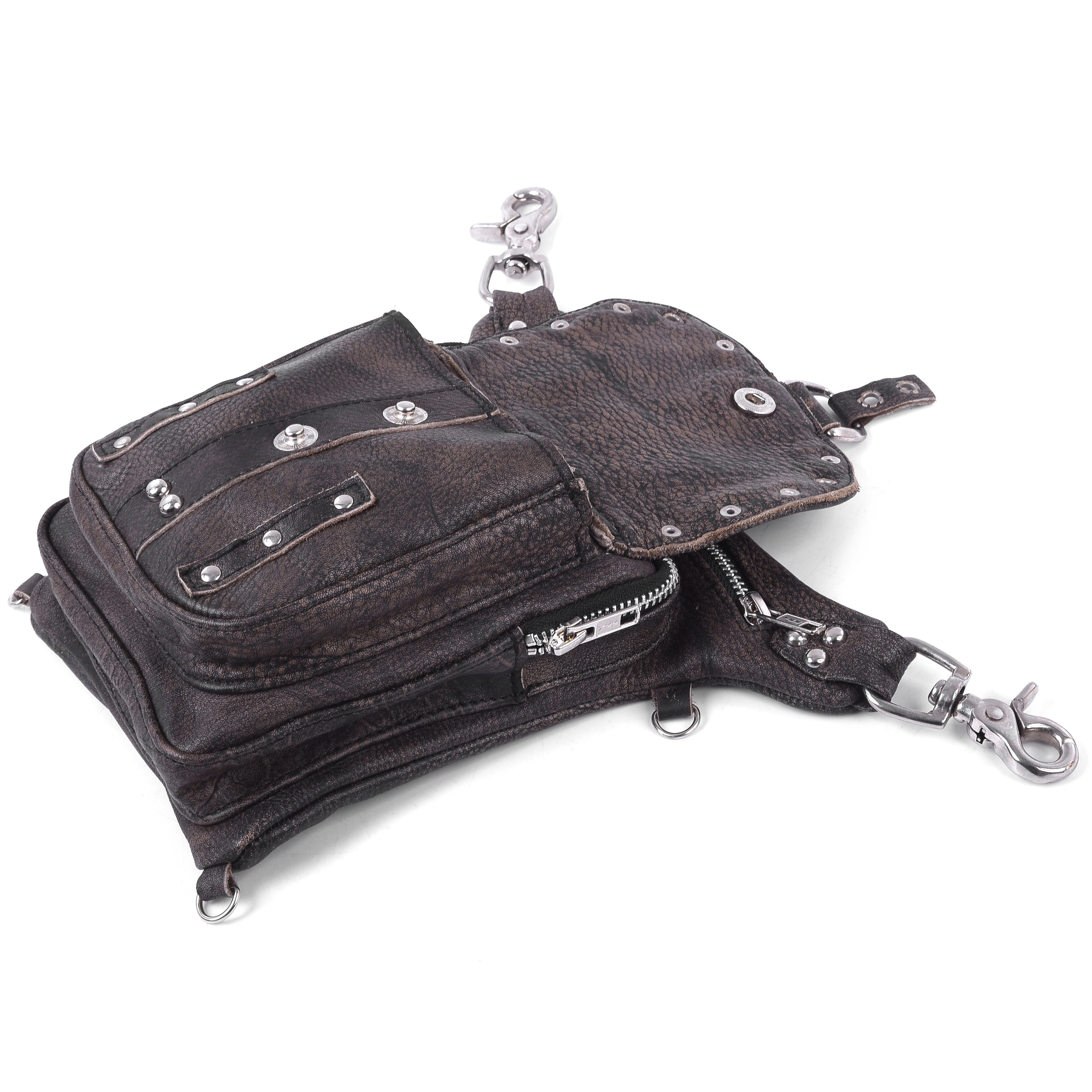Distressed Brown Drop Leg Fanny Waist Leather Bag