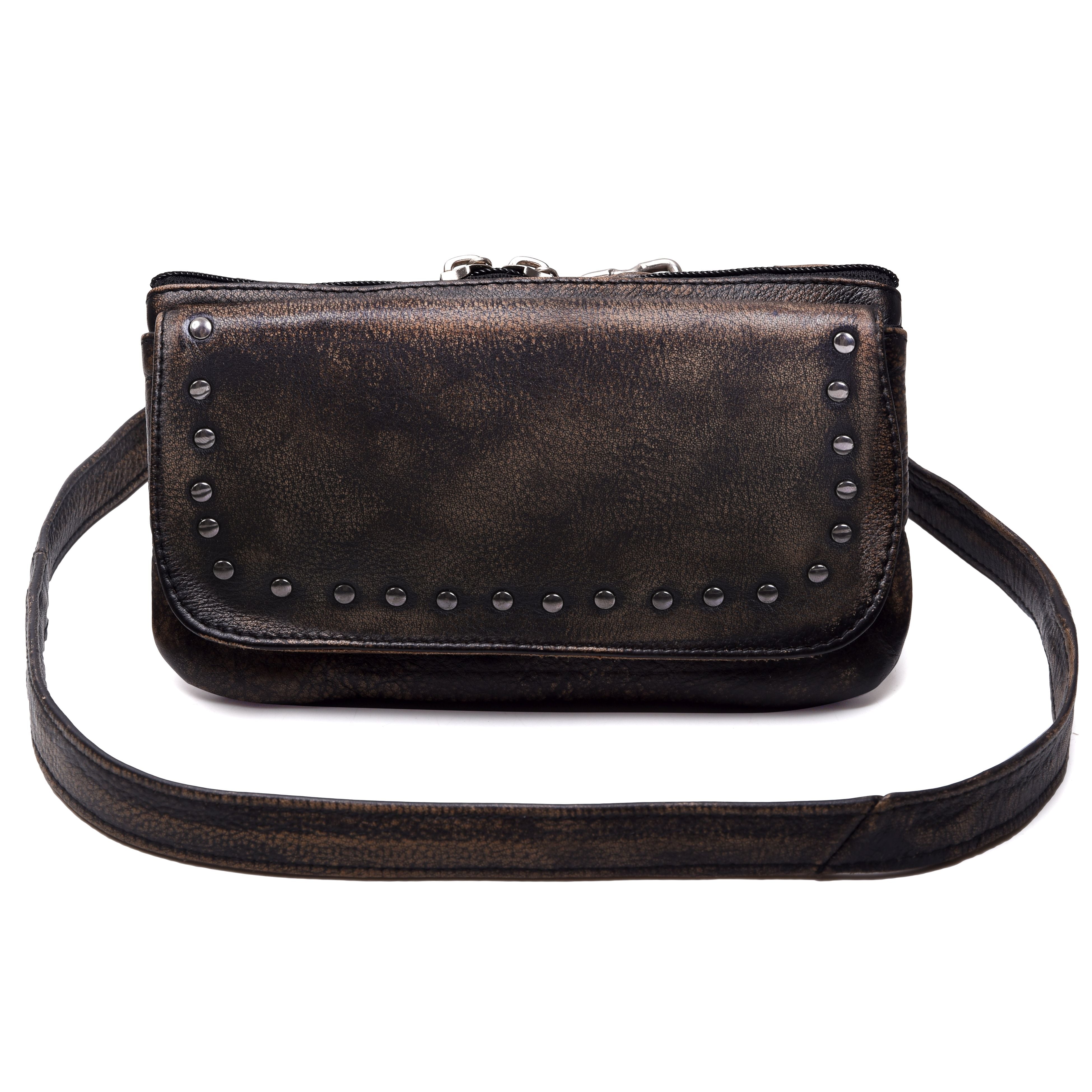 Brown Studded Waist Fanny Hip Clip Bag