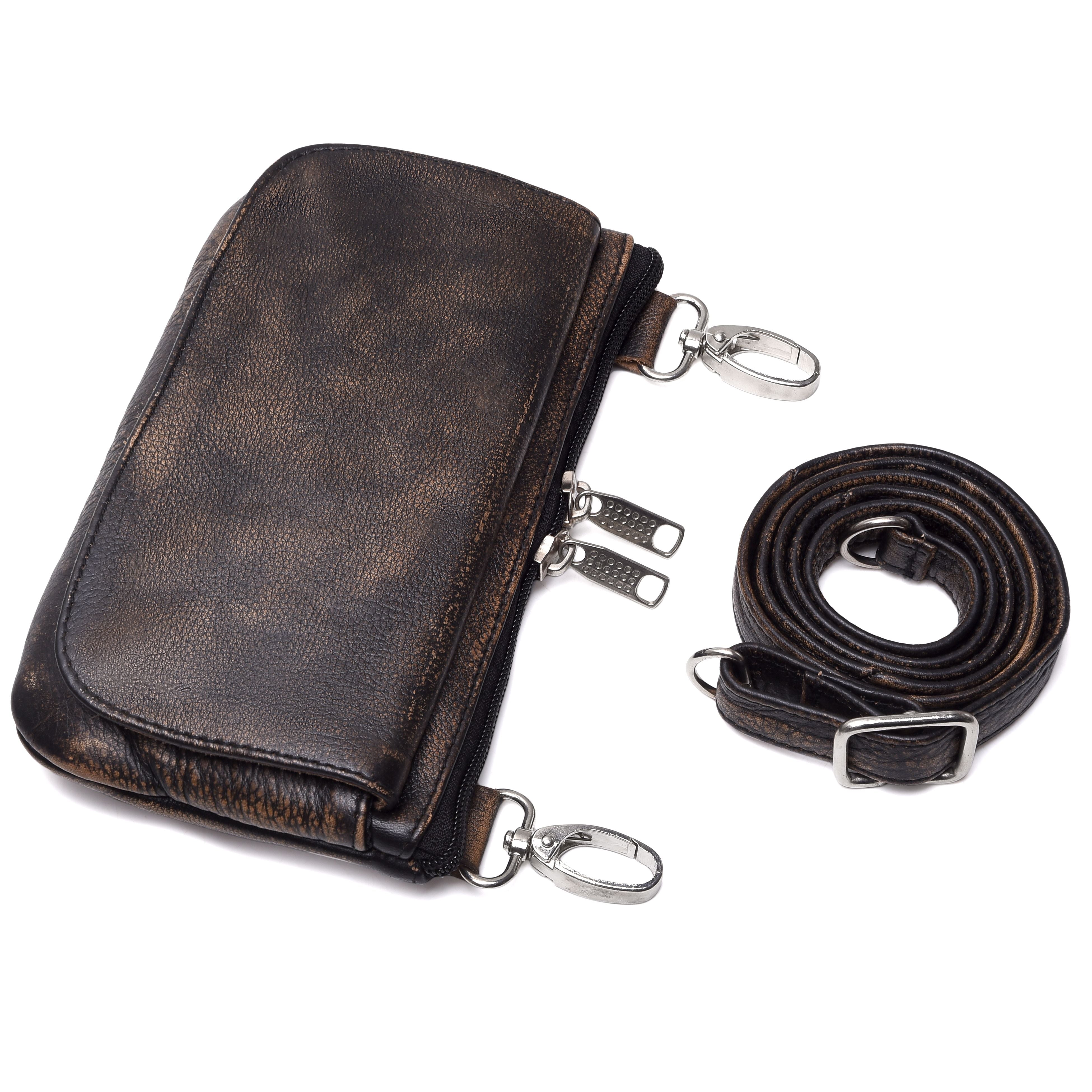 Distressed Brown Hip Clip Waist Leather Bag