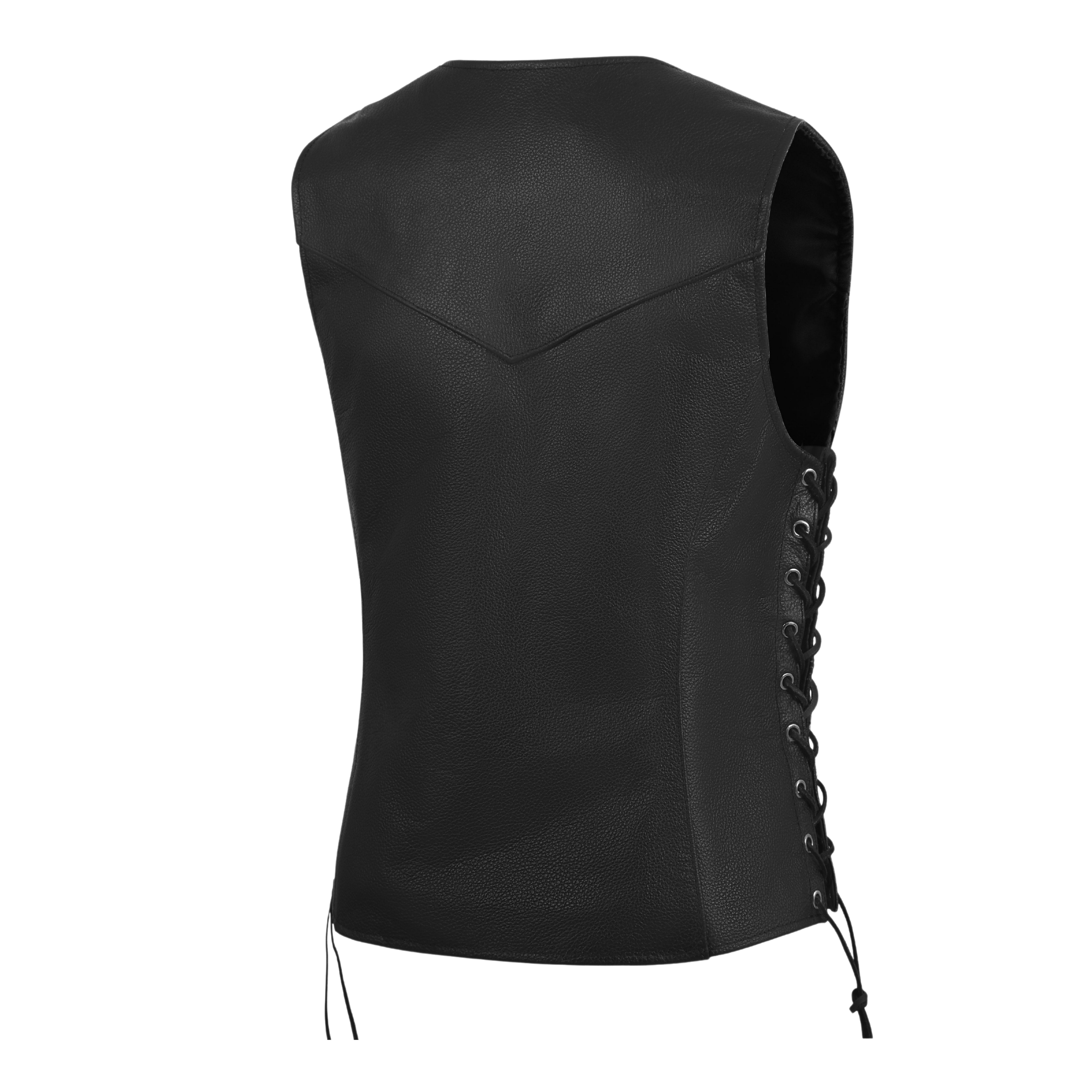 Women's Black Leather Motorcycle Vest with Front Zipper & Side Lace – by Rexons