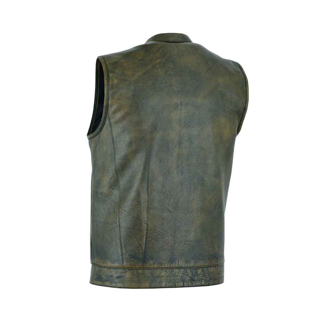 Men's Club Style Motorcycle Vest – Premium Beige Brown Leather Biker Vest with Concealed Gun Pockets and Patch-Ready Back