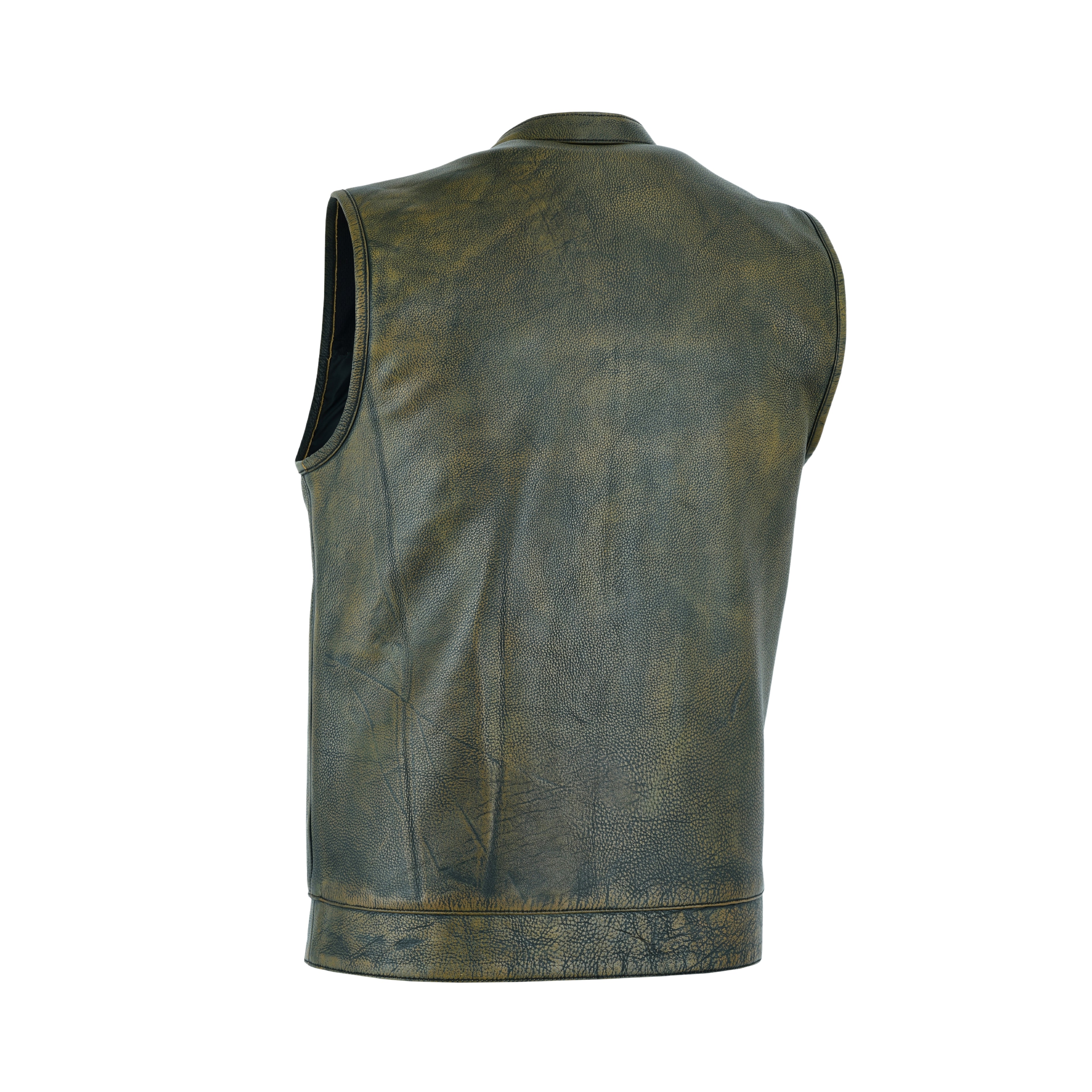 Men's Club Style Motorcycle Vest – Premium Beige Brown Leather Biker Vest with Concealed Gun Pockets and Patch-Ready Back