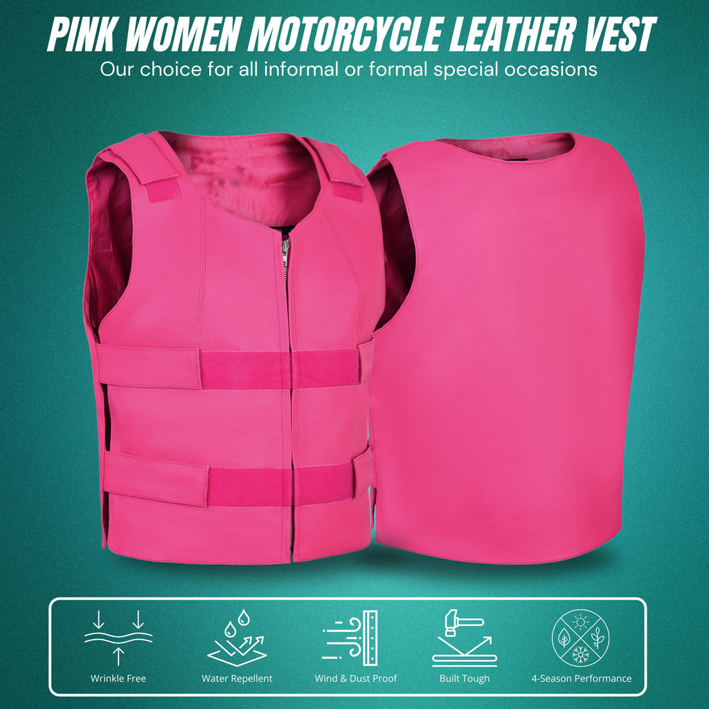Women's Hot Pink Bulletproof Style Leather Vest – Biker Club Gear by Rexons