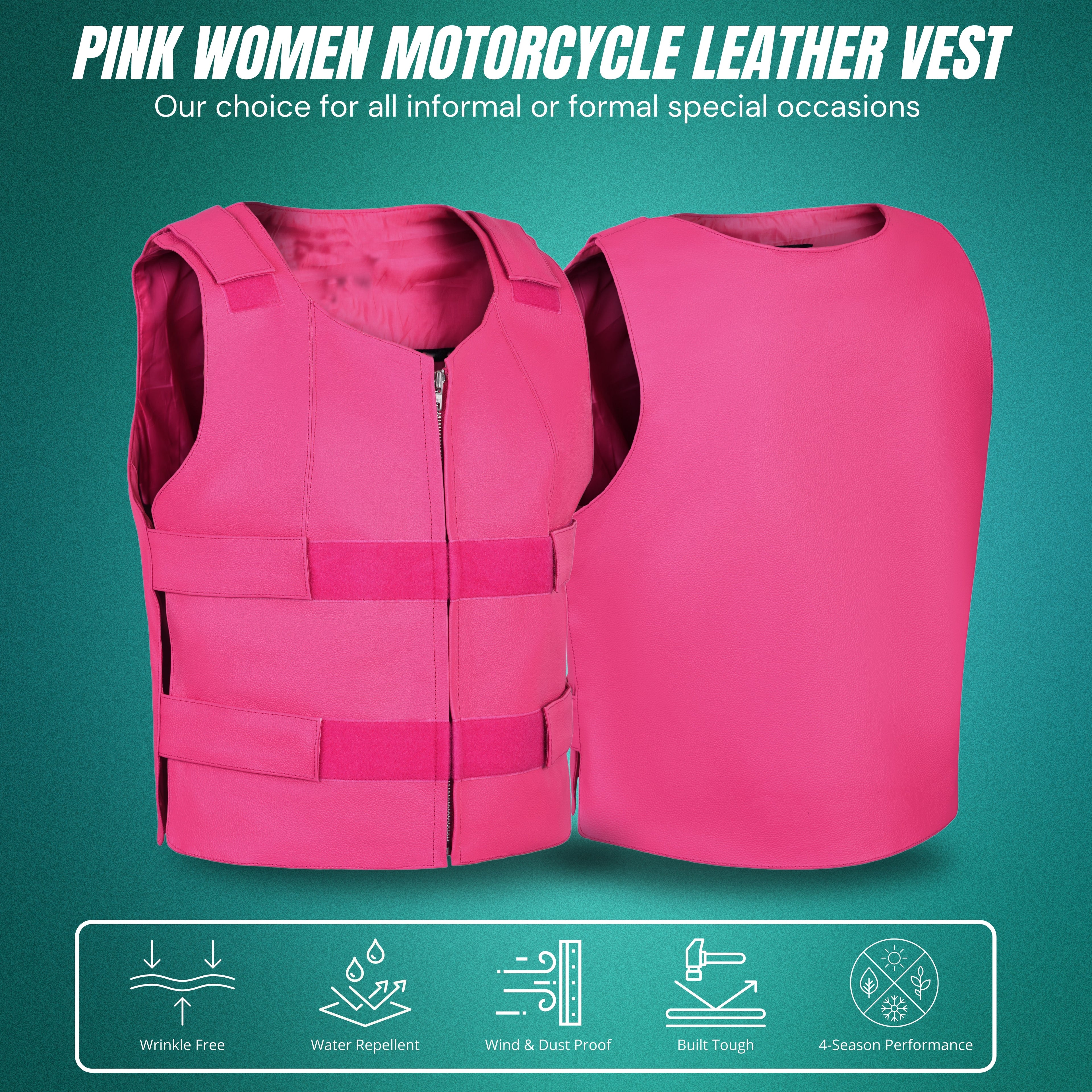 Women's Hot Pink Bulletproof Style Leather Vest – Biker Club Gear by Rexons