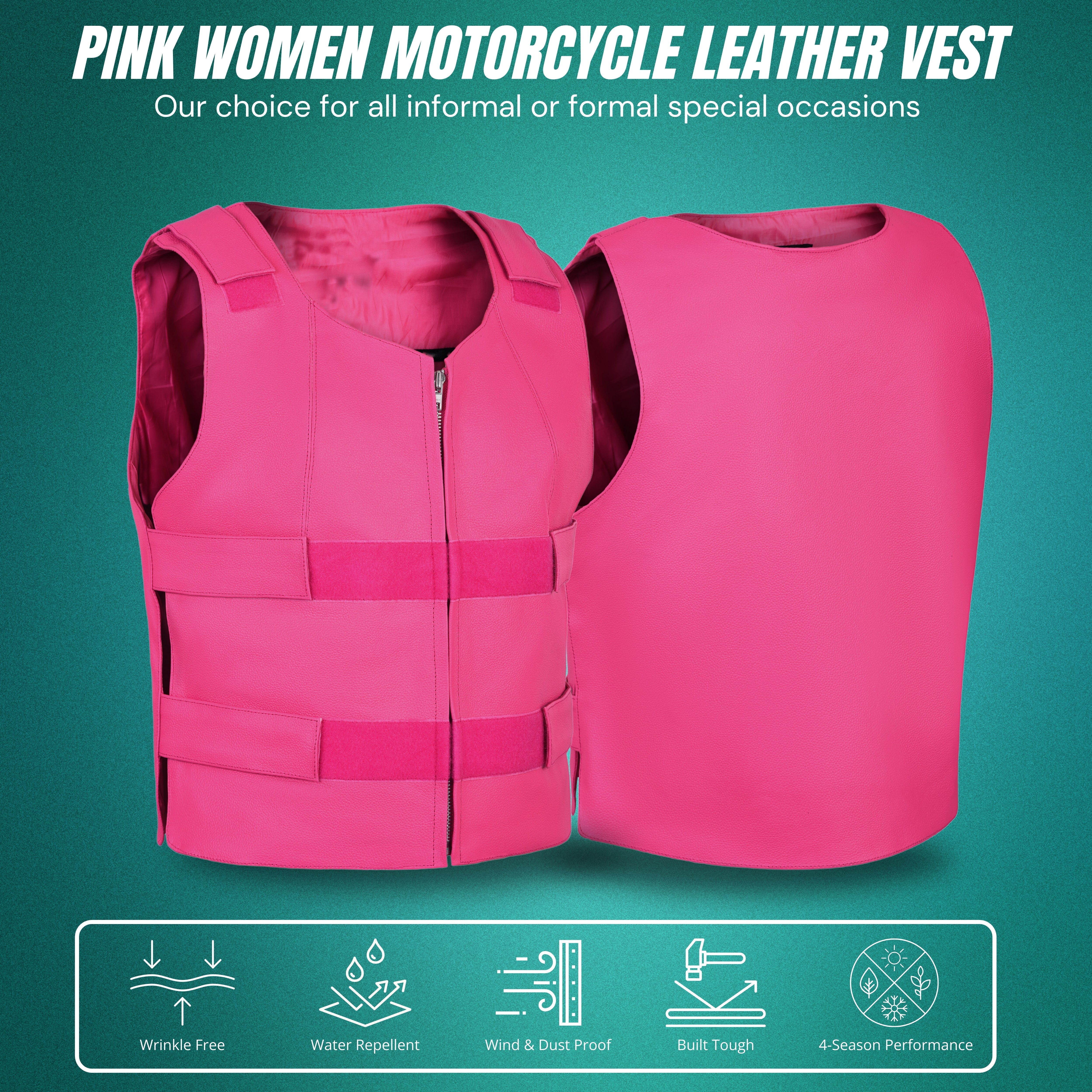 Women's Hot Pink Bulletproof Style Leather Vest – Biker Club Gear by Rexons