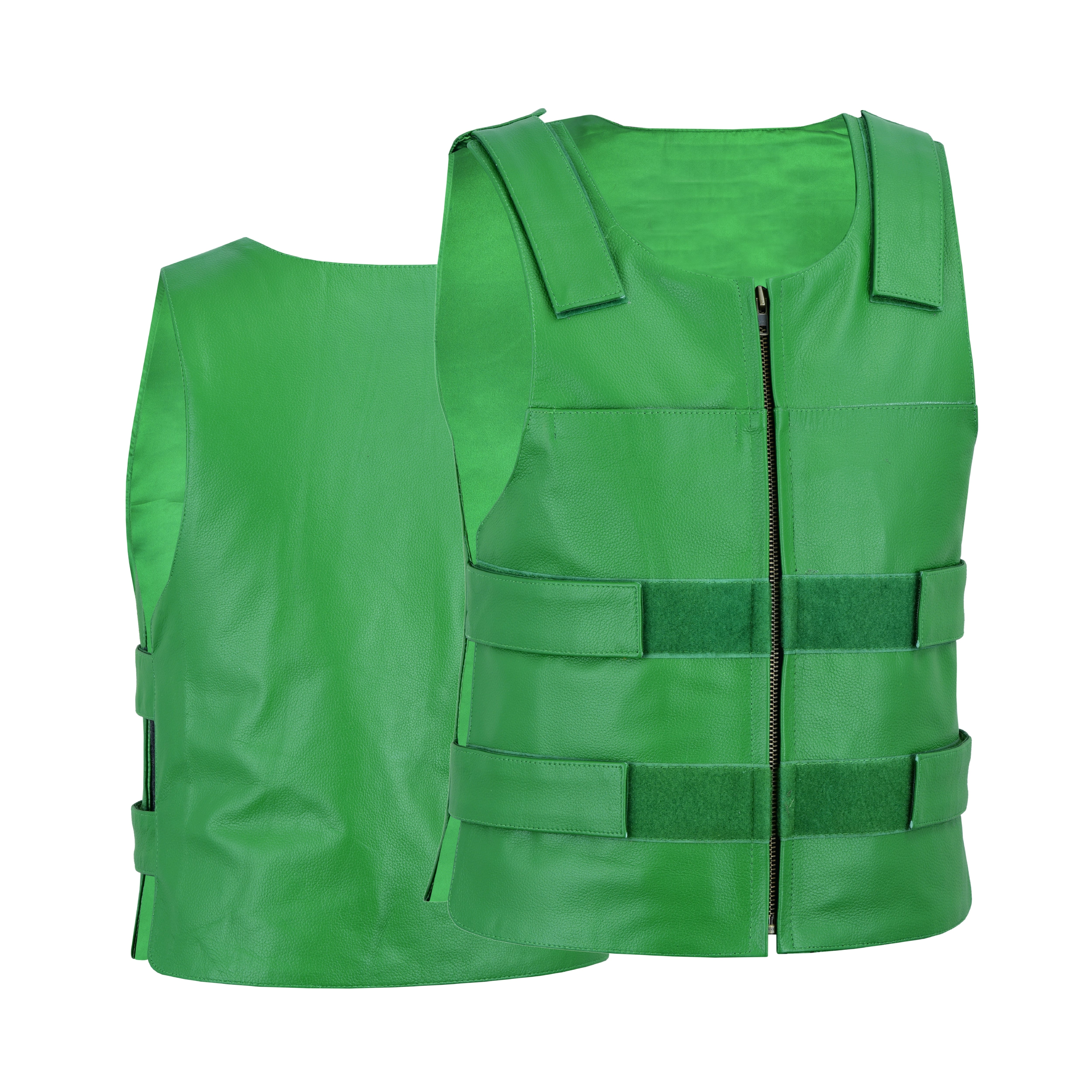 Men's Tactical Bulletproof-Style Green Leather Biker Vest – Military-Inspired Streetwear by Rexons