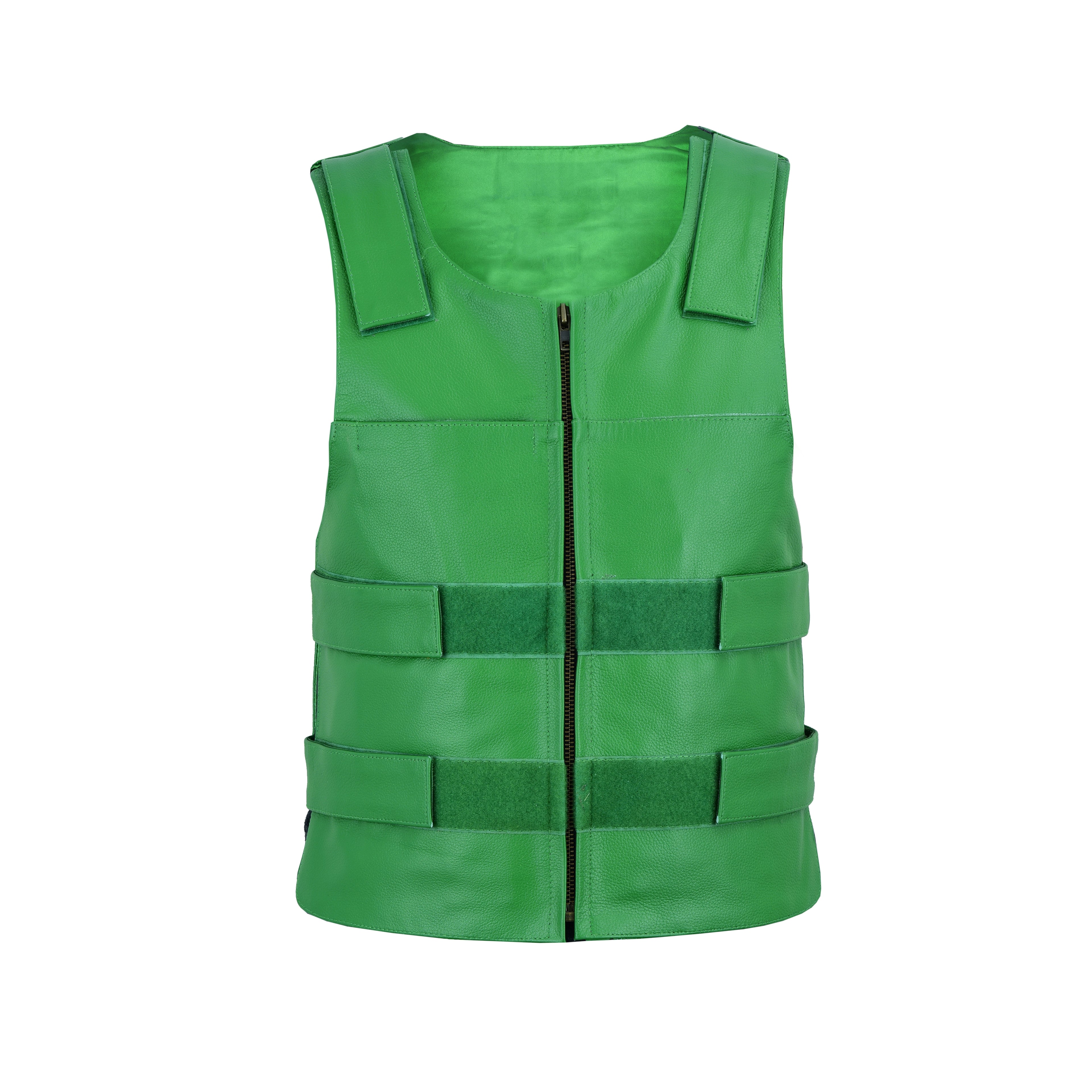 Men's Tactical Bulletproof-Style Green Leather Biker Vest – Military-Inspired Streetwear by Rexons
