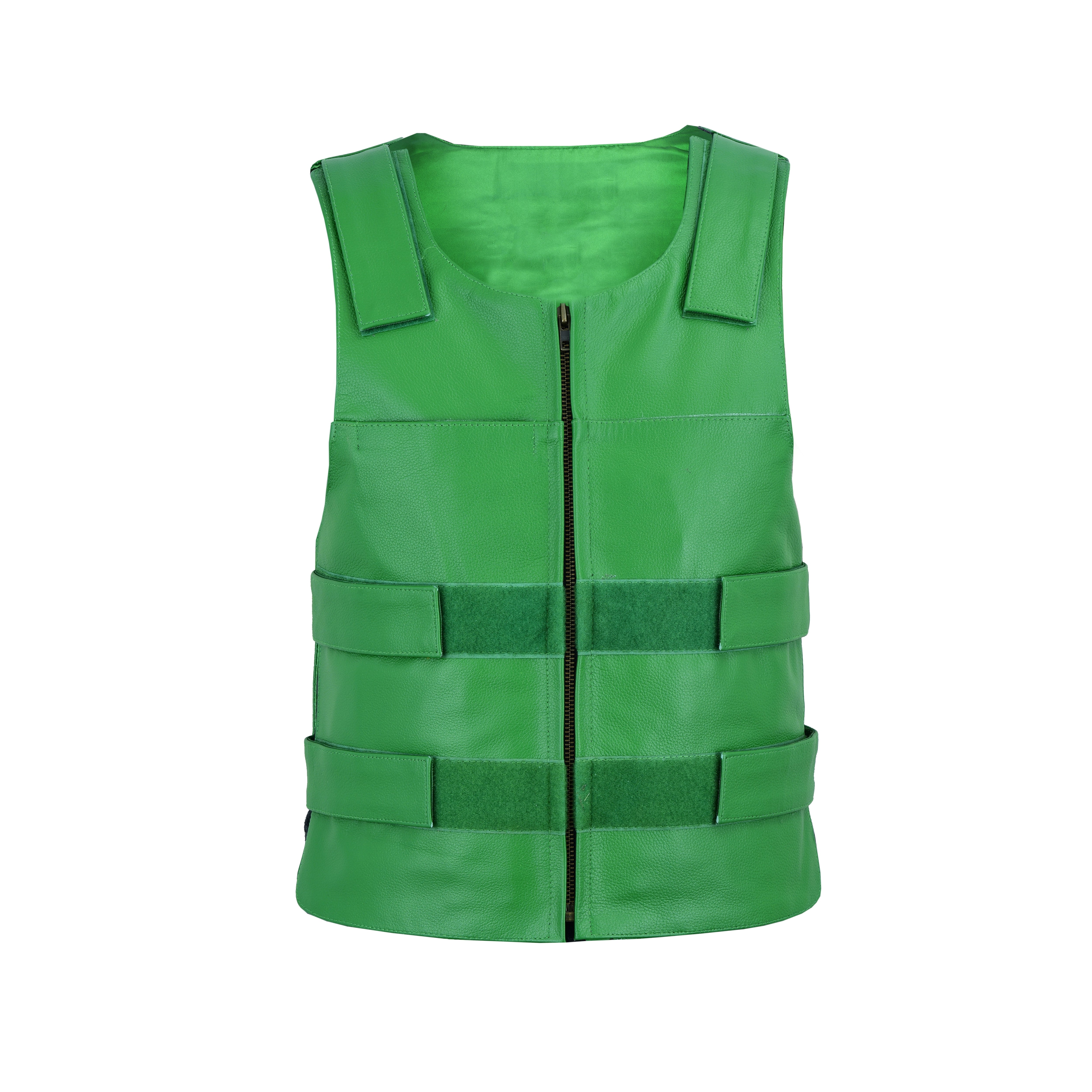 Men's Tactical Bulletproof-Style Green Leather Biker Vest – Military-Inspired Streetwear by Rexons