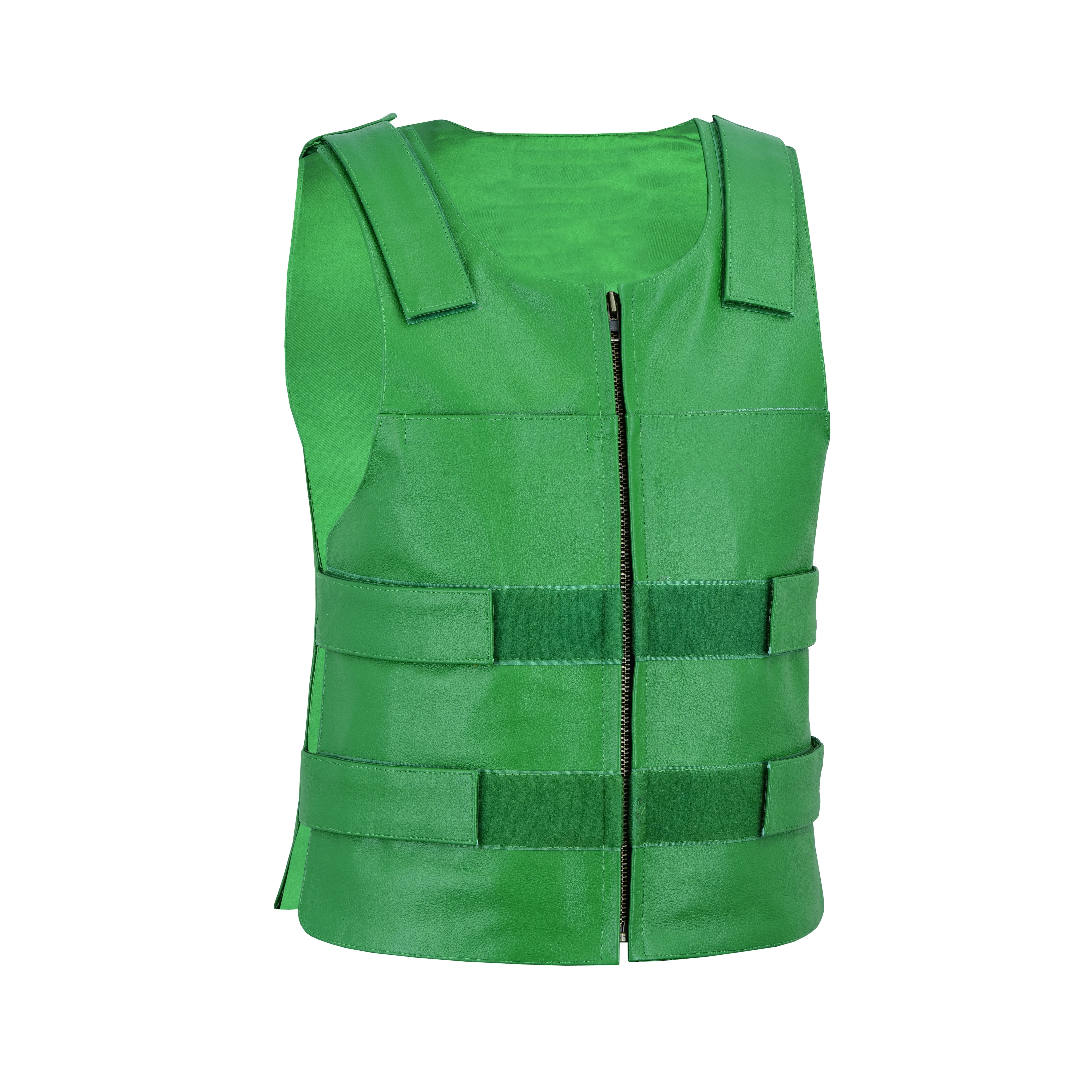 Men's Tactical Bulletproof-Style Green Leather Biker Vest – Military-Inspired Streetwear by Rexons