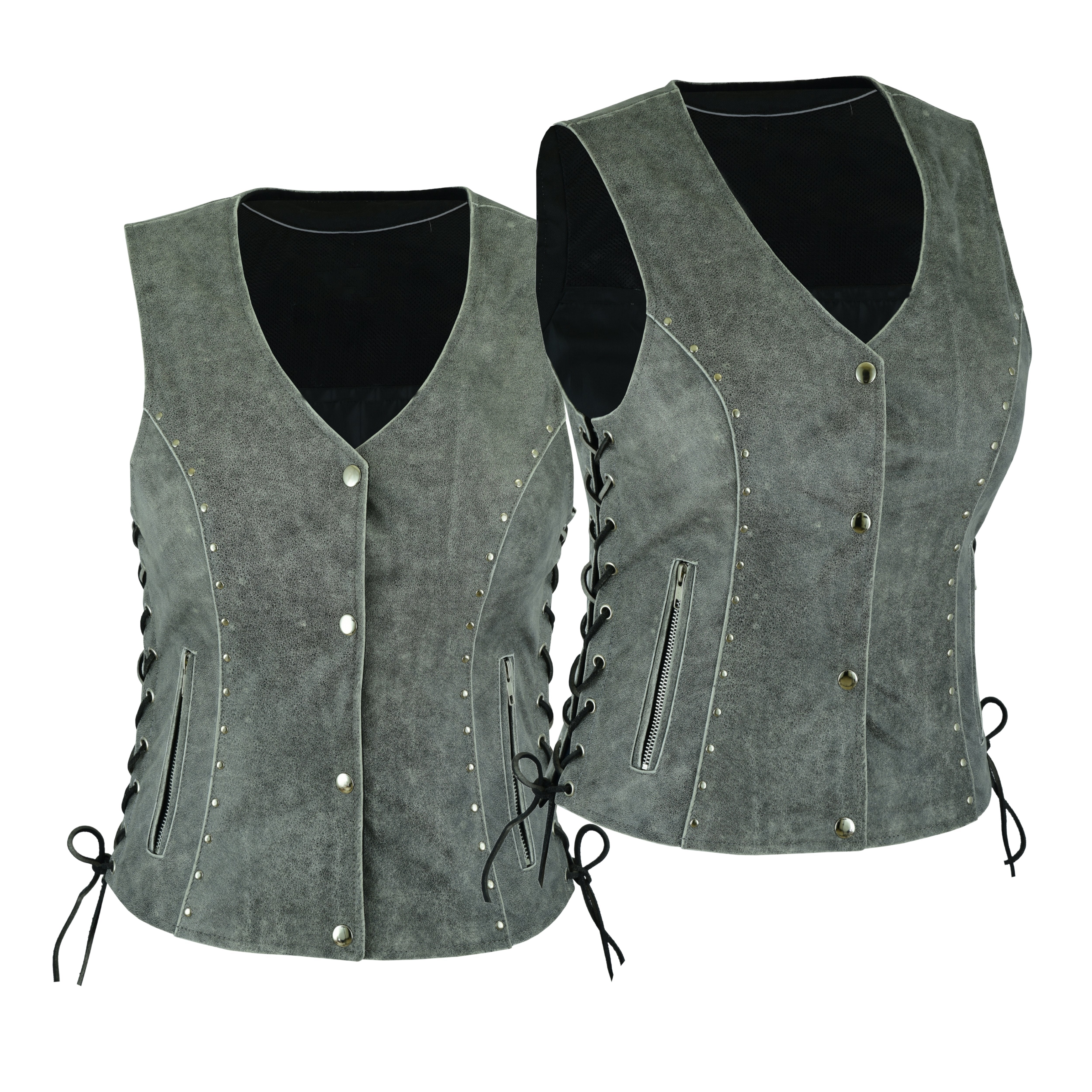 Women's Motorcycle Leather Vest – Side Laced Biker Riding Vest – Genuine Leather by Rexons
