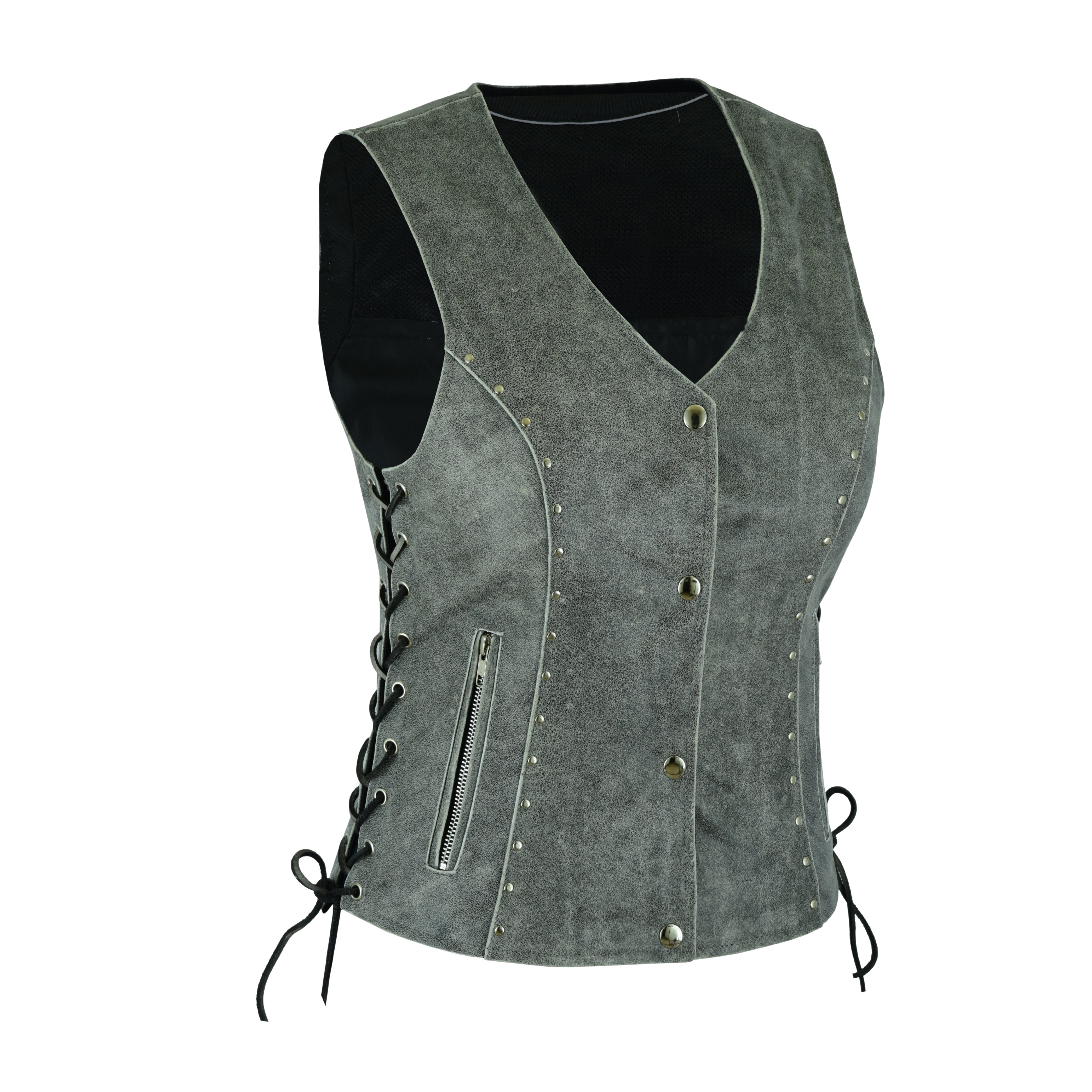 Women's Motorcycle Leather Vest – Side Laced Biker Riding Vest – Genuine Leather by Rexons