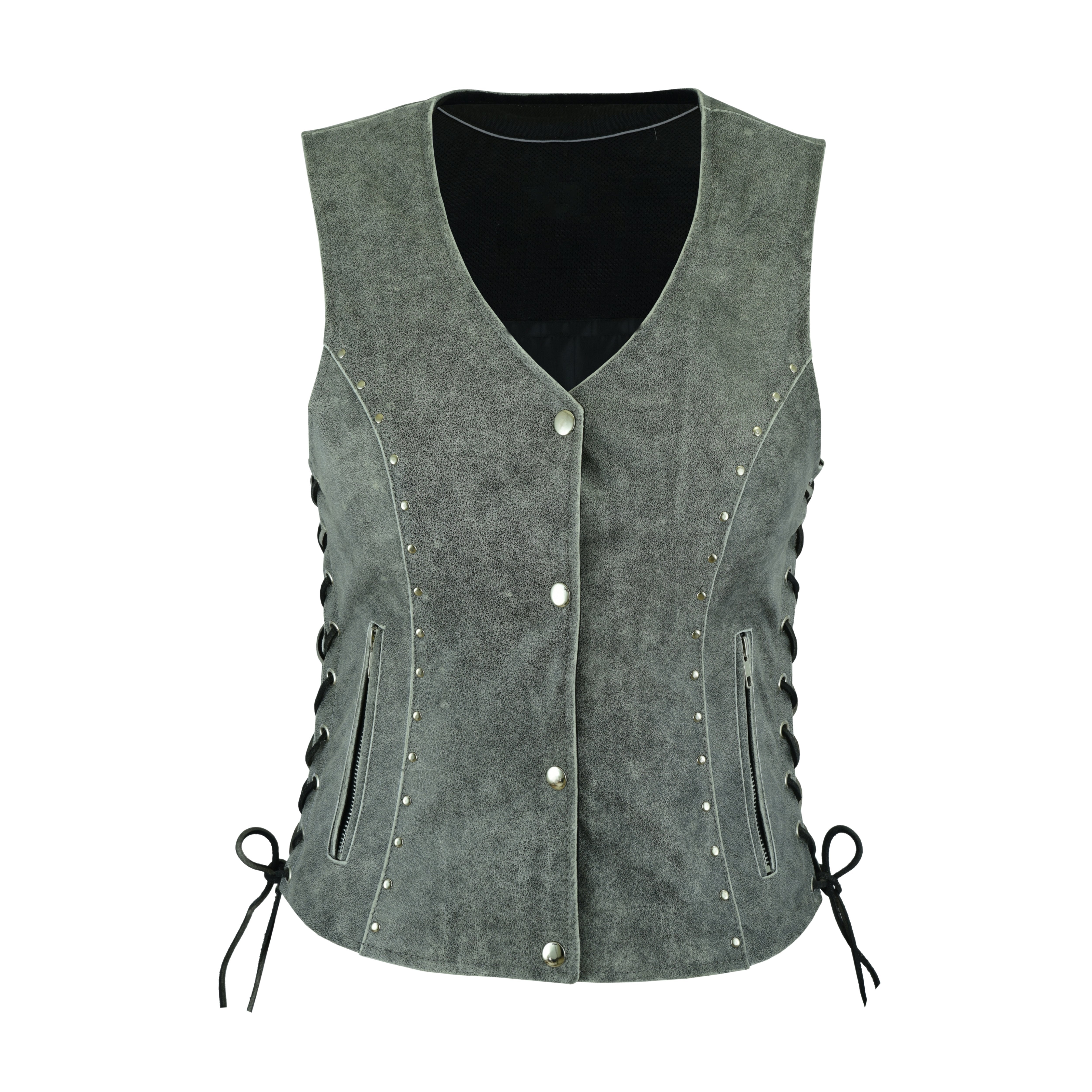 Women's Motorcycle Leather Vest – Side Laced Biker Riding Vest – Genuine Leather by Rexons