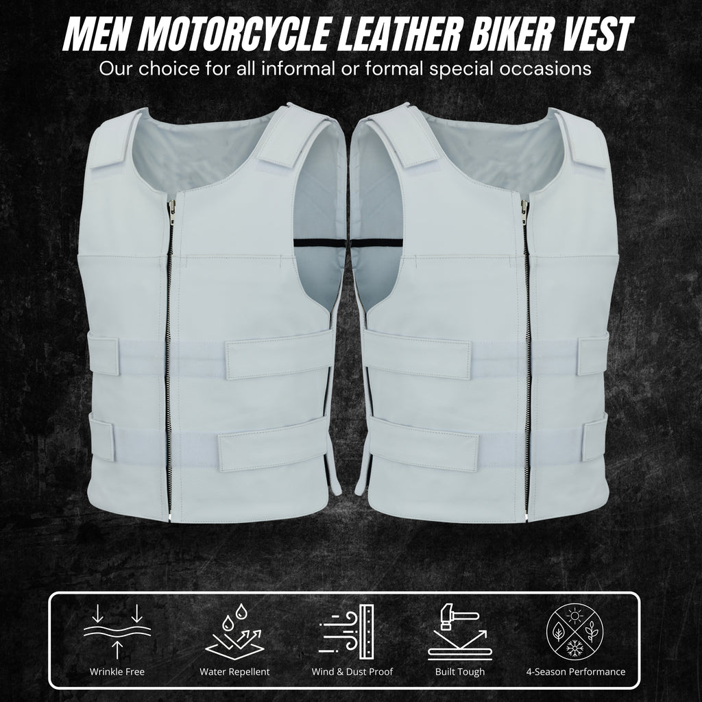 Men's White Bulletproof-Style Leather Vest for Biker Clubs – Bold Streetwear by Rexons