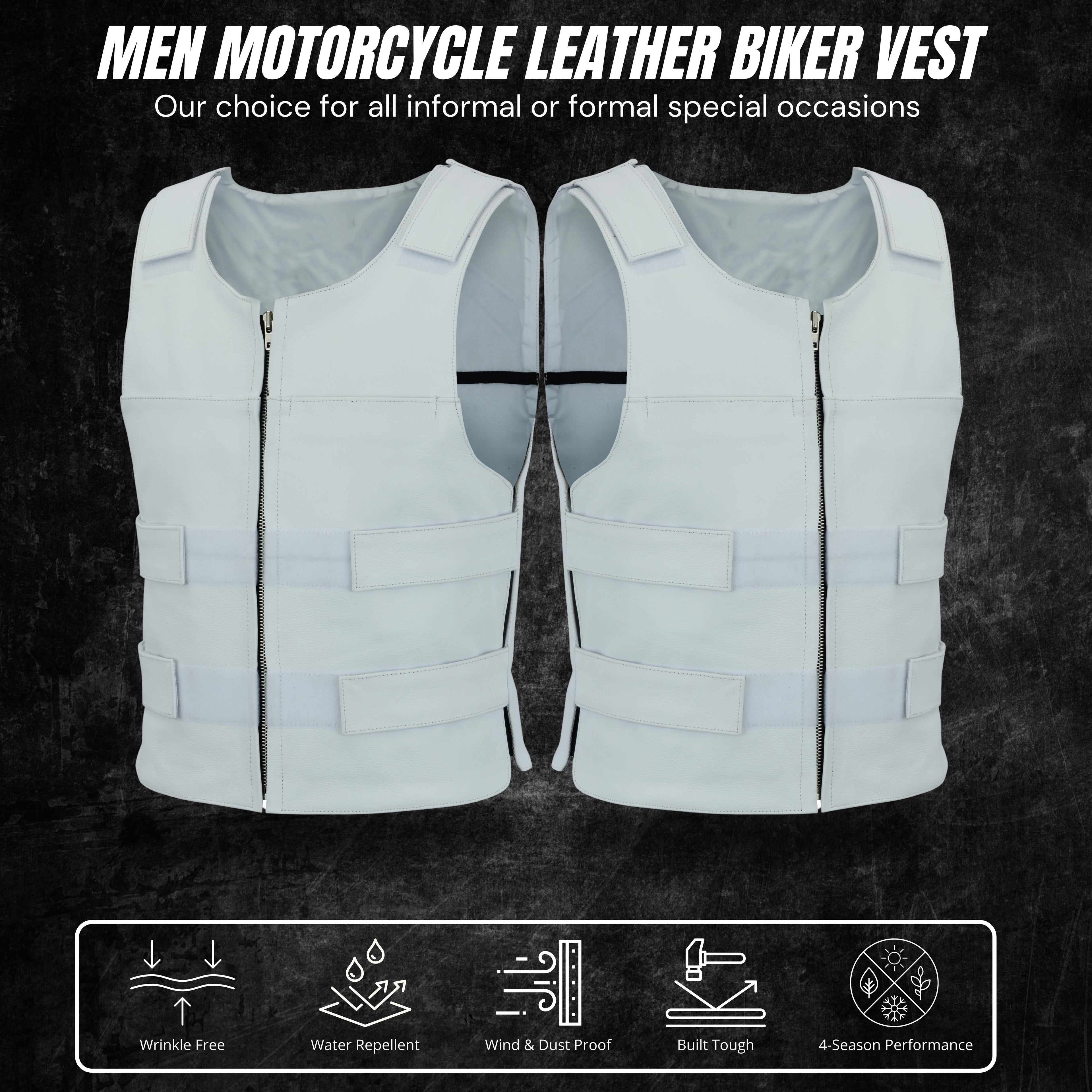 Men's White Bulletproof-Style Leather Vest for Biker Clubs – Bold Streetwear by Rexons