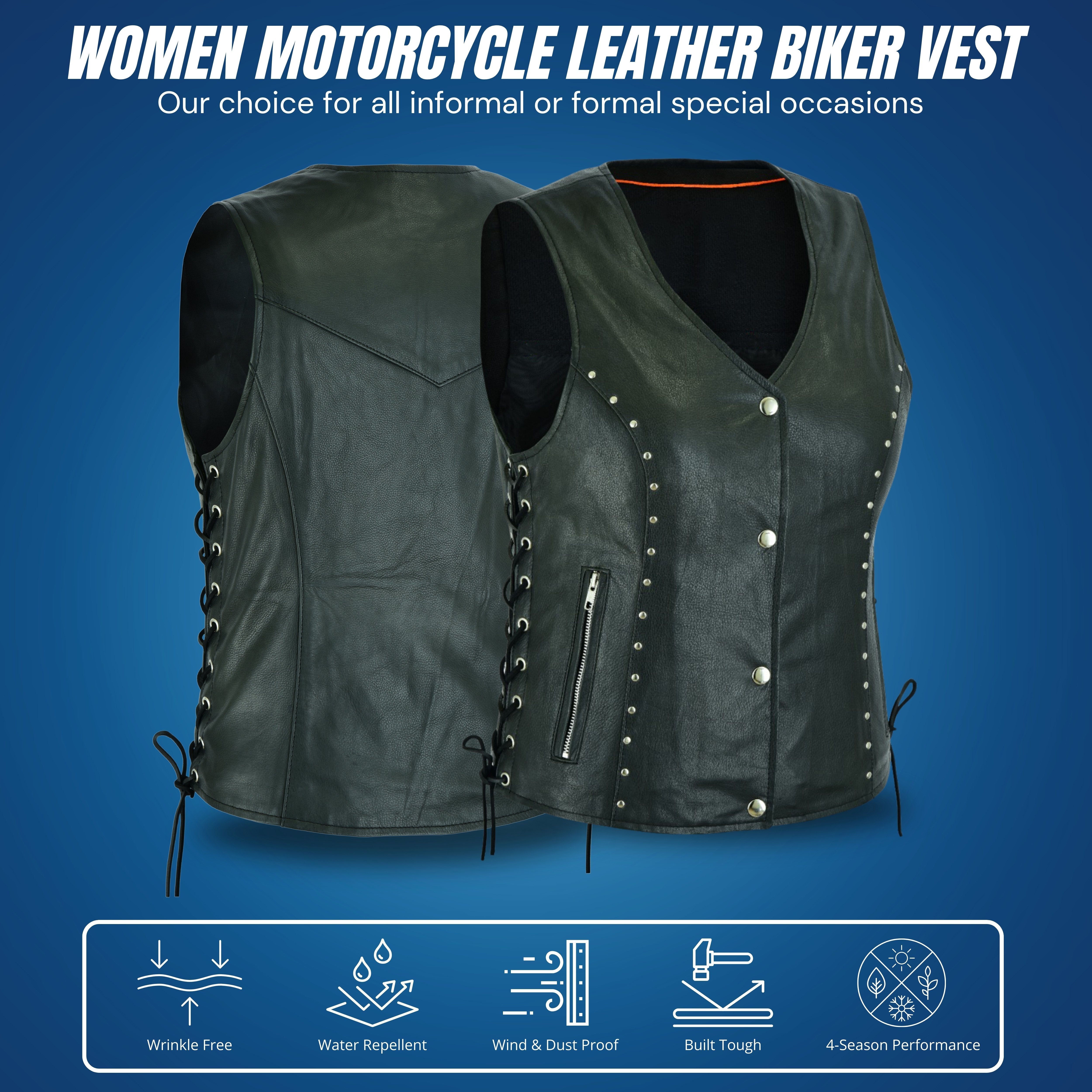 Naked Leather Motorcycle Vest with Side Laces – by Rexons