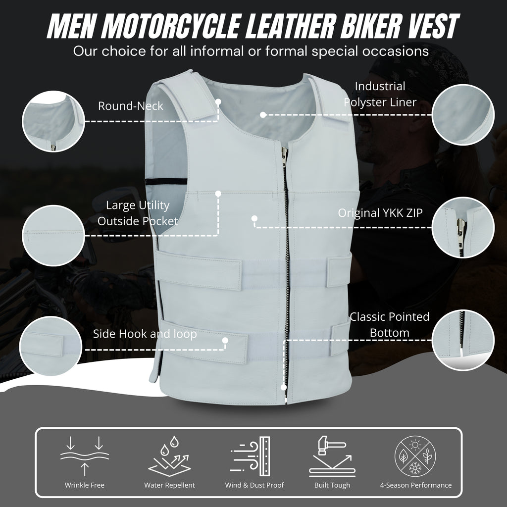 Men's White Bulletproof-Style Leather Vest for Biker Clubs – Bold Streetwear by Rexons