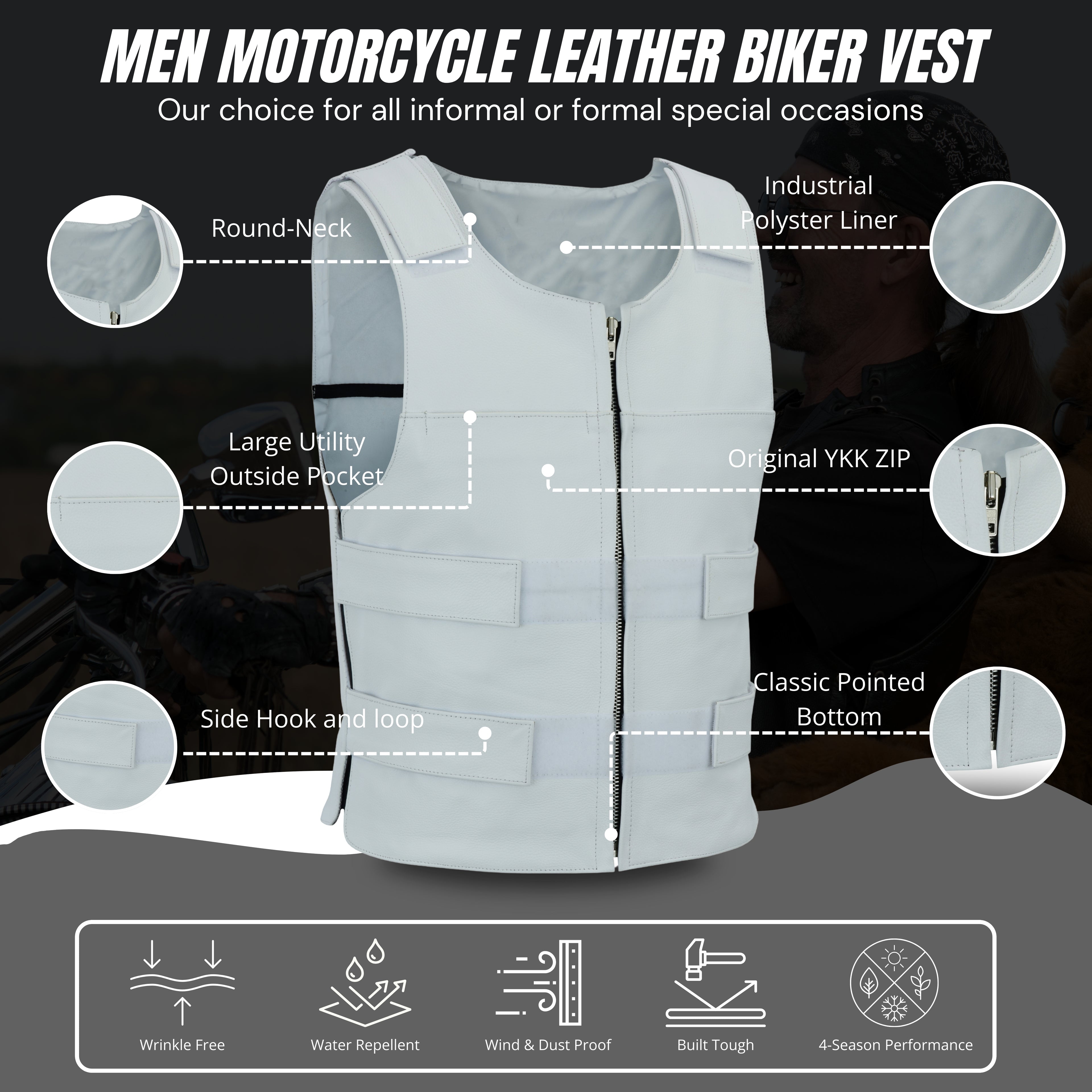 Men's White Bulletproof-Style Leather Vest for Biker Clubs – Bold Streetwear by Rexons