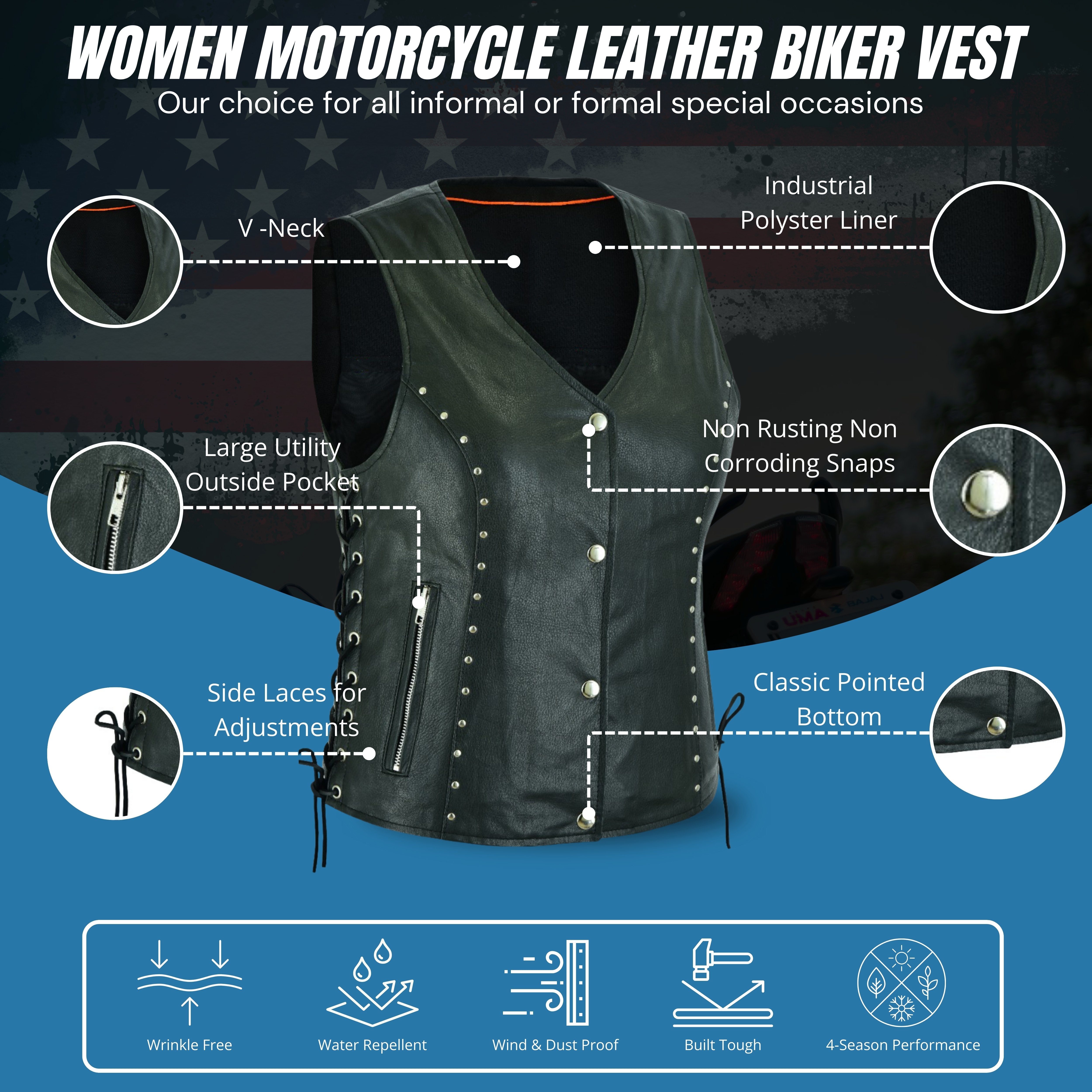 Naked Leather Motorcycle Vest with Side Laces – by Rexons