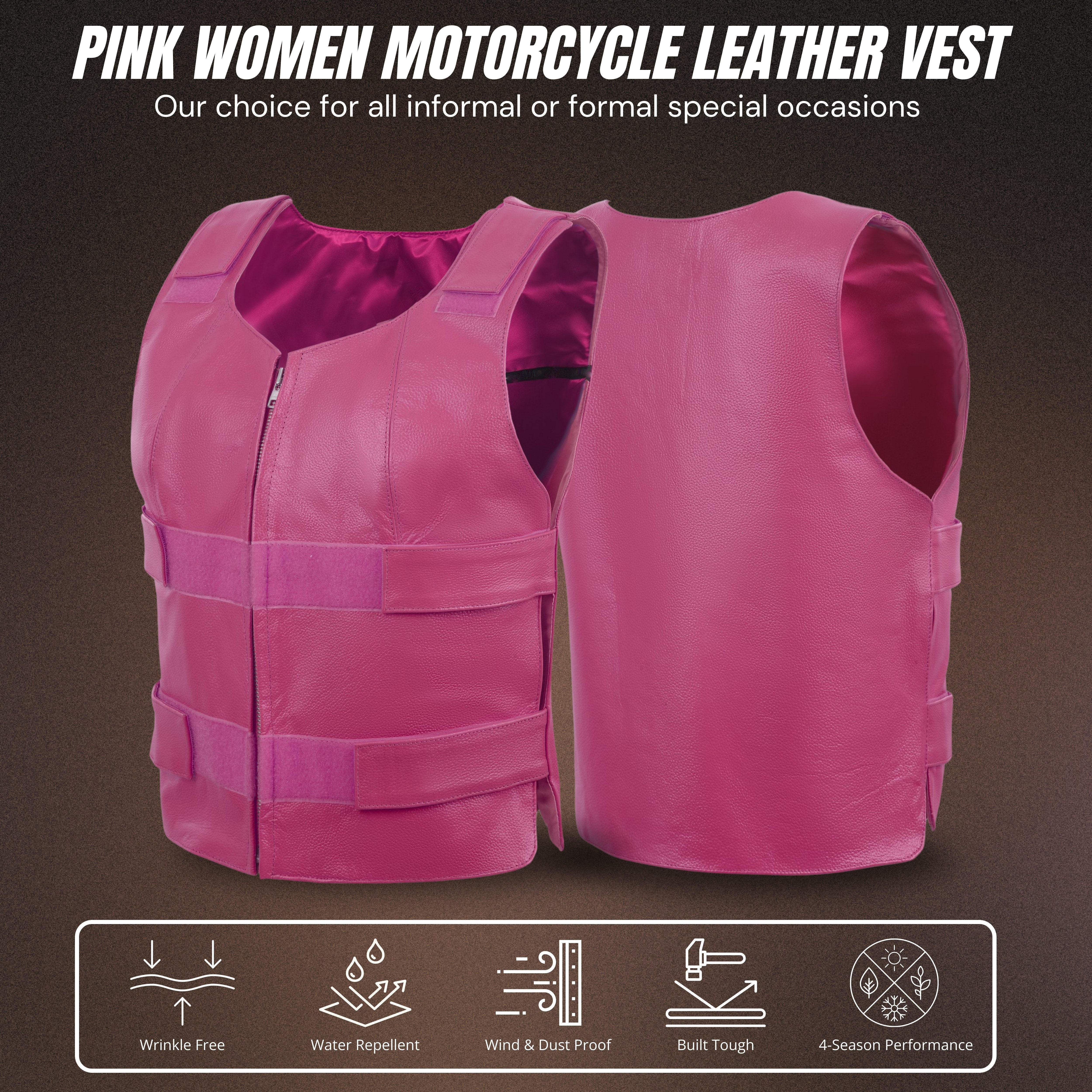 Hot Pink Women’s Leather Vest – Bulletproof Style Biker Club Gear by Rexons