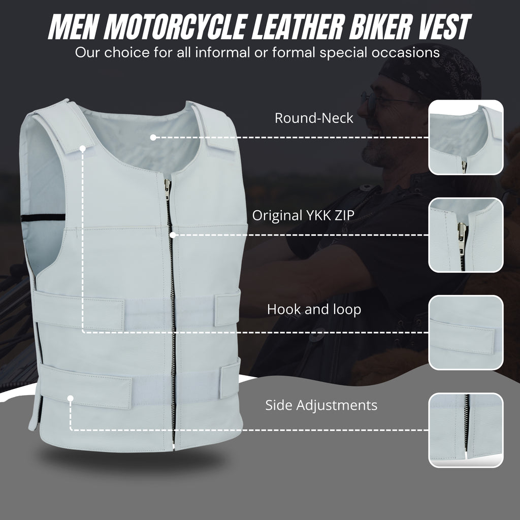 Men's White Bulletproof-Style Leather Vest for Biker Clubs – Bold Streetwear by Rexons