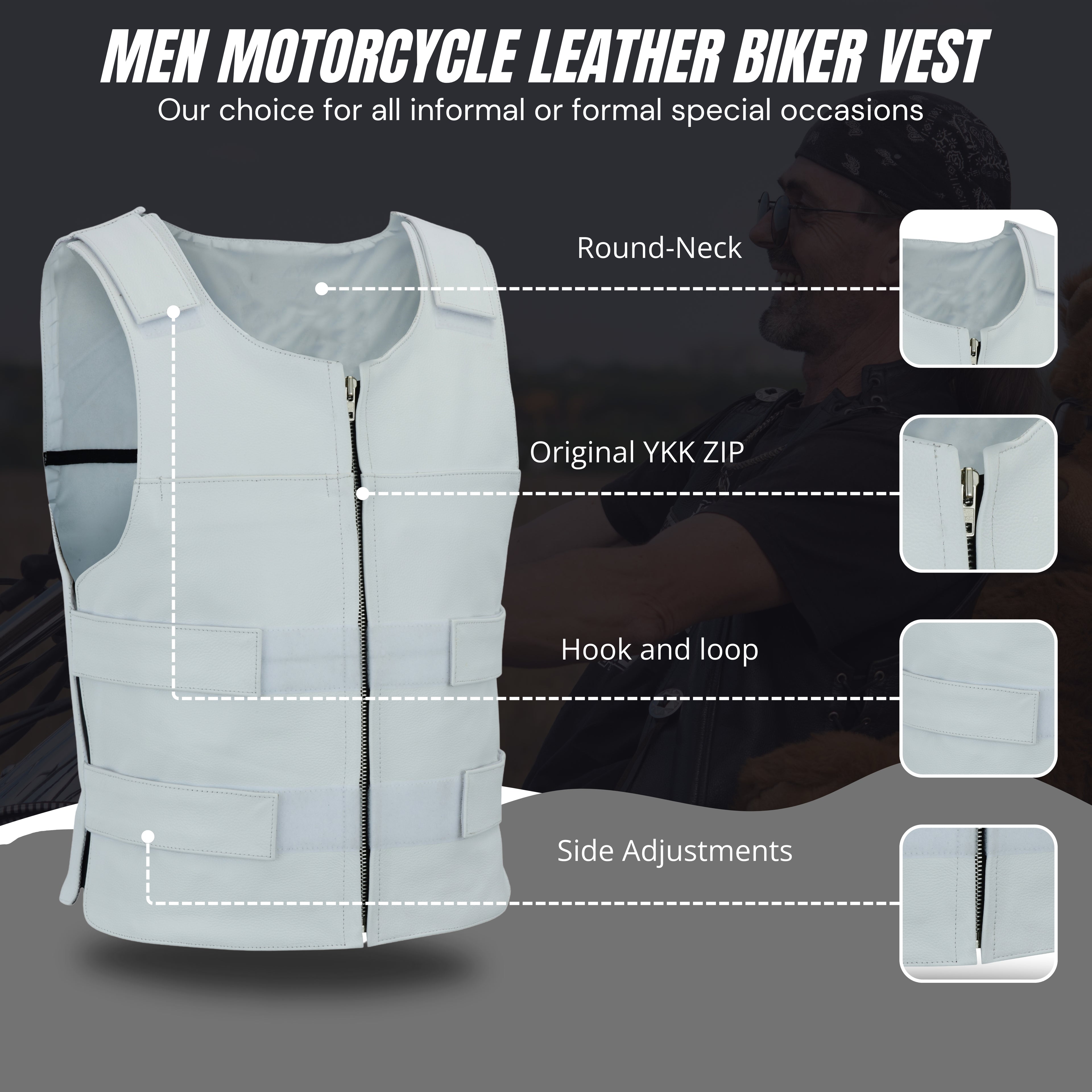 Men's White Bulletproof-Style Leather Vest for Biker Clubs – Bold Streetwear by Rexons
