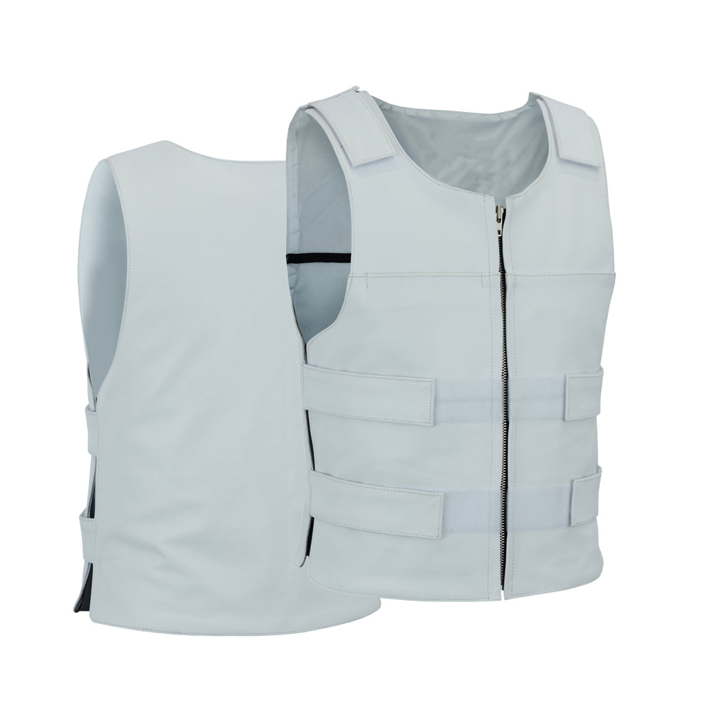 Men's White Bulletproof-Style Leather Vest for Biker Clubs – Bold Streetwear by Rexons