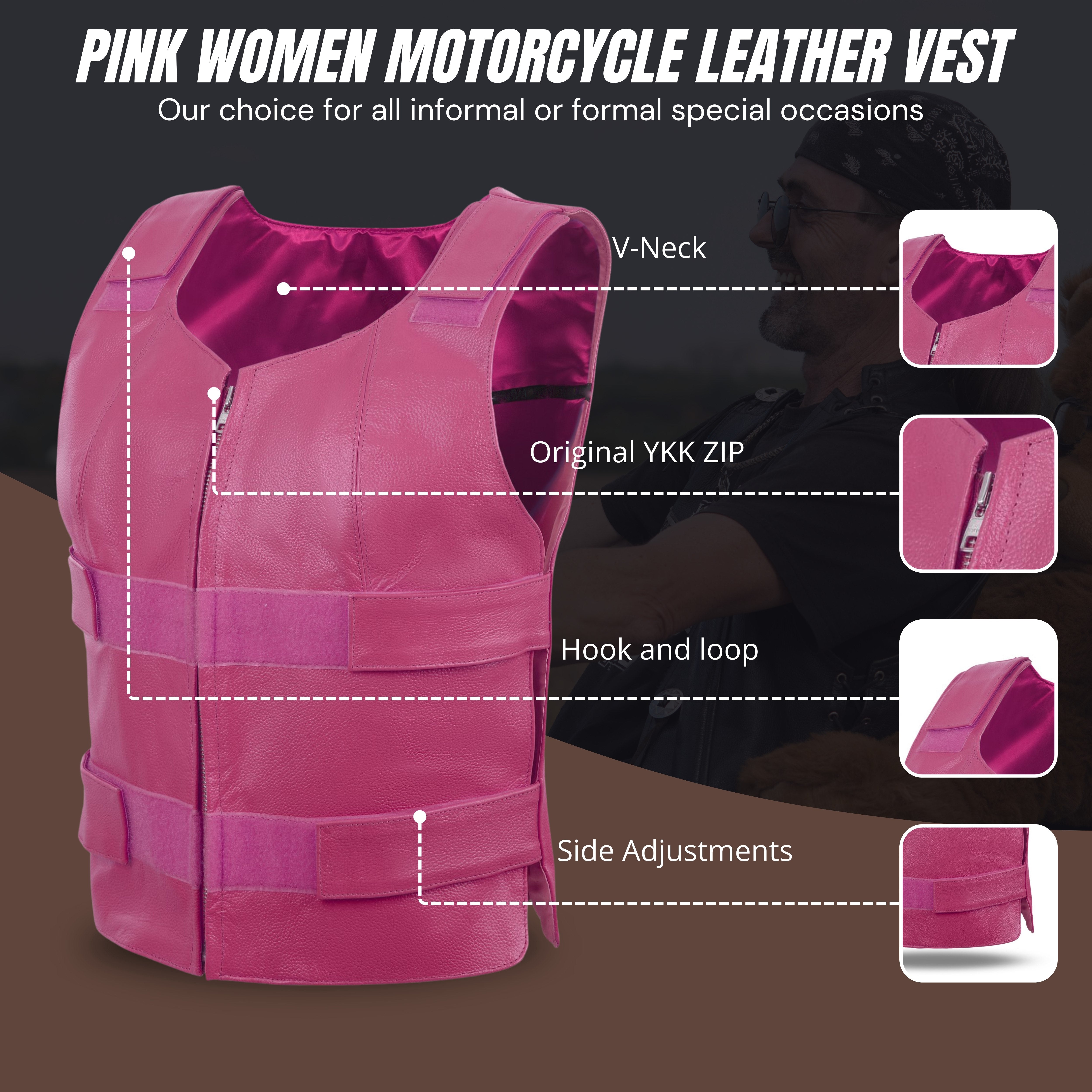 Hot Pink Women’s Leather Vest – Bulletproof Style Biker Club Gear by Rexons