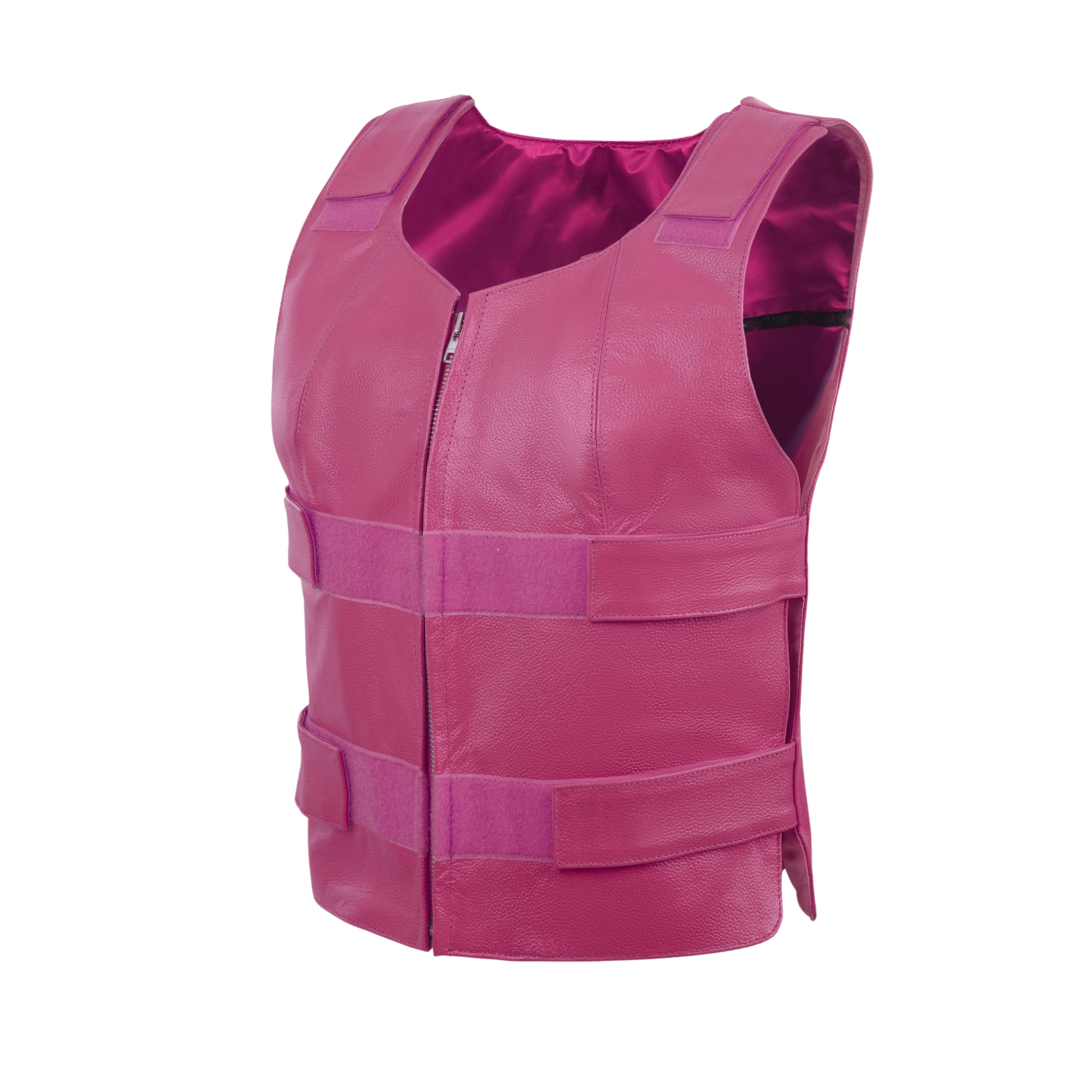 Hot Pink Women’s Leather Vest – Bulletproof Style Biker Club Gear by Rexons