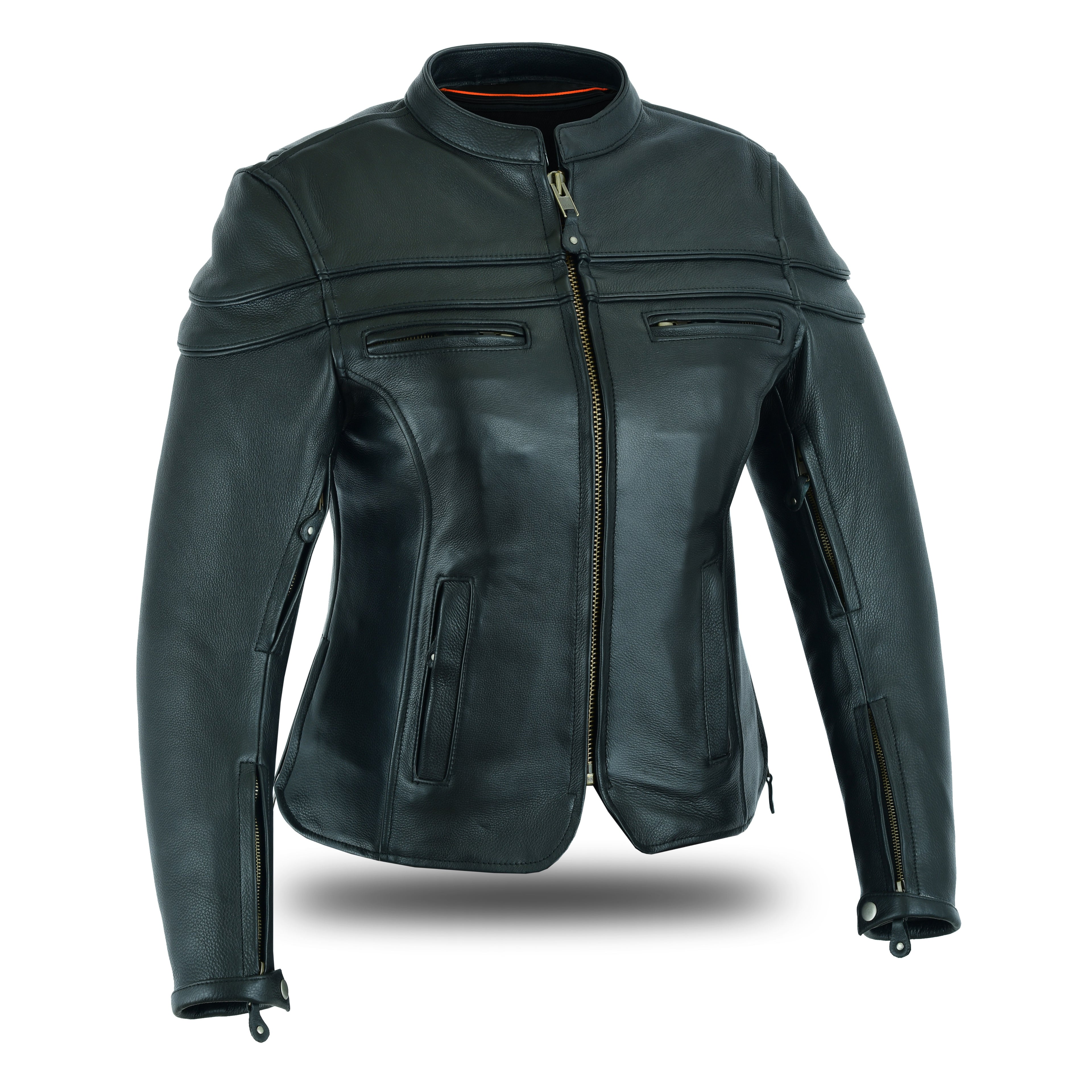 Women’s Full-Length Motorcycle Leather Jacket – Side Lace Design with Pocket