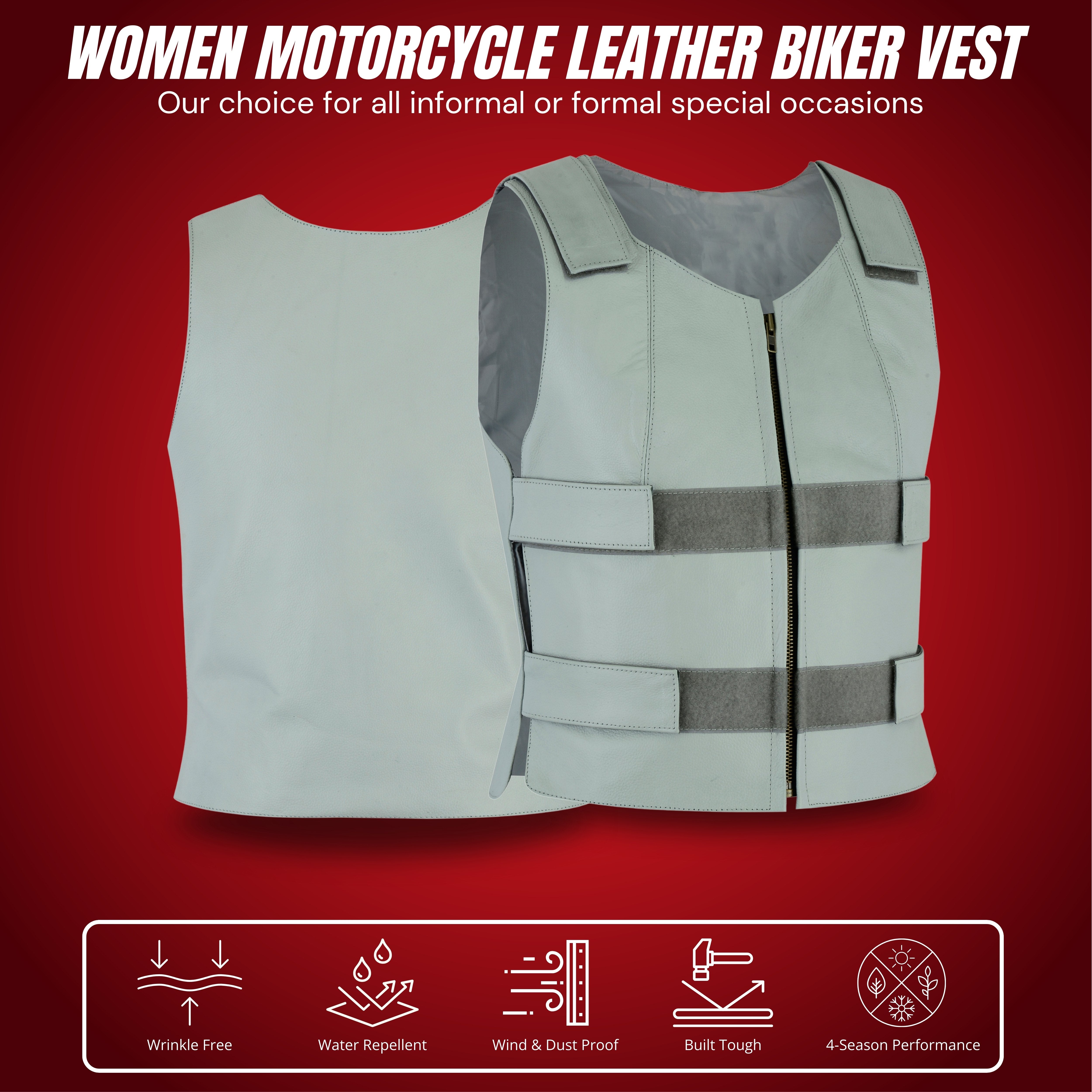 Women’s White Bulletproof Style Leather Vest – Club Riding Gear by Rexons