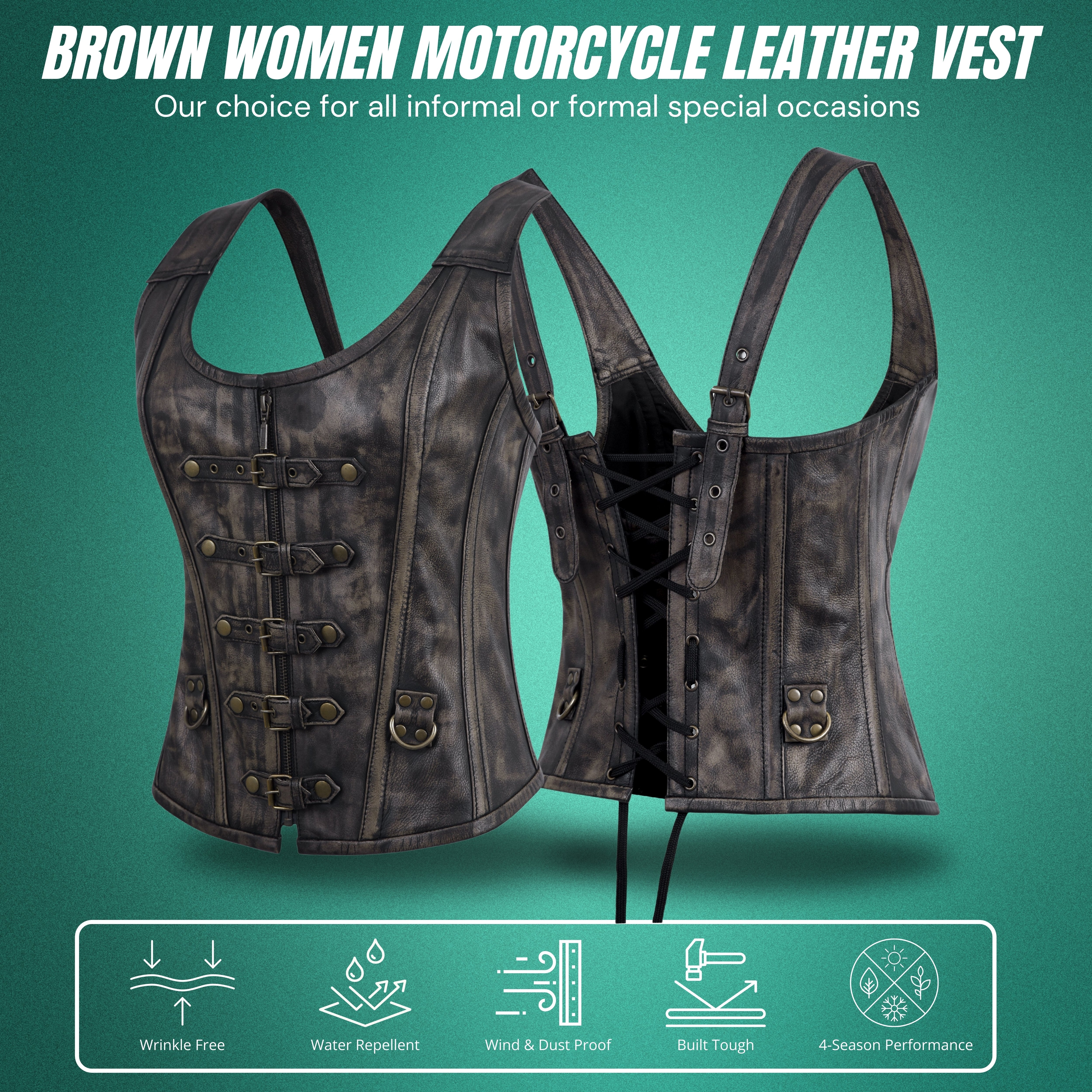 Women’s Leather Corselet Bustier – Shoulder Strap, Zipper & Buckle Overbust Body Shaper by Rexons